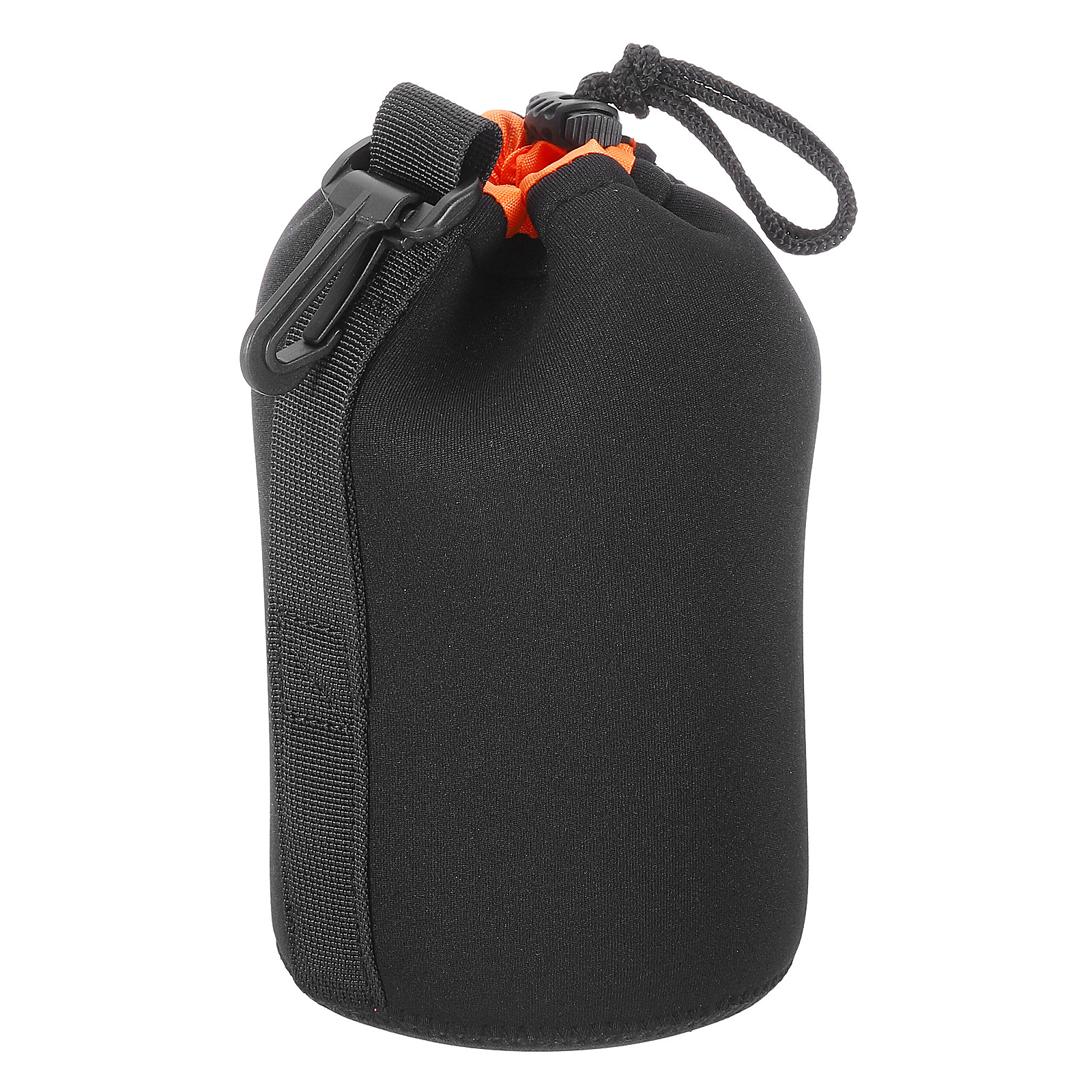 PATIKIL Camera Lens Bag 3.7 Inch ID x 7.1 Inch H Drawstring Lens Pouch with Thick Protective Neoprene Lens Case for DSLR Camera Lens Water Coffee Cups Black Orange