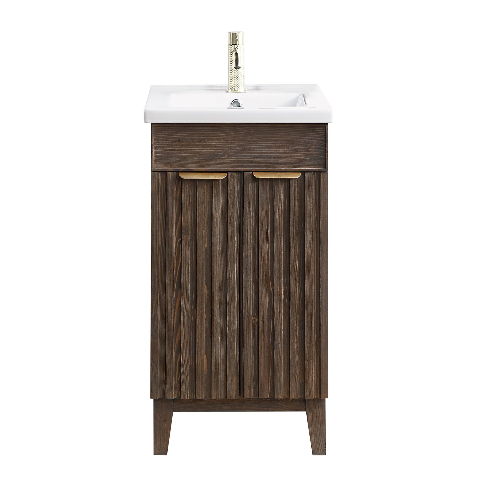 Palos 18-in Spruce Antique Brown Single Sink Bathroom Vanity with White Ceramic Top | - Vinnova 707618-SA-WH-NM