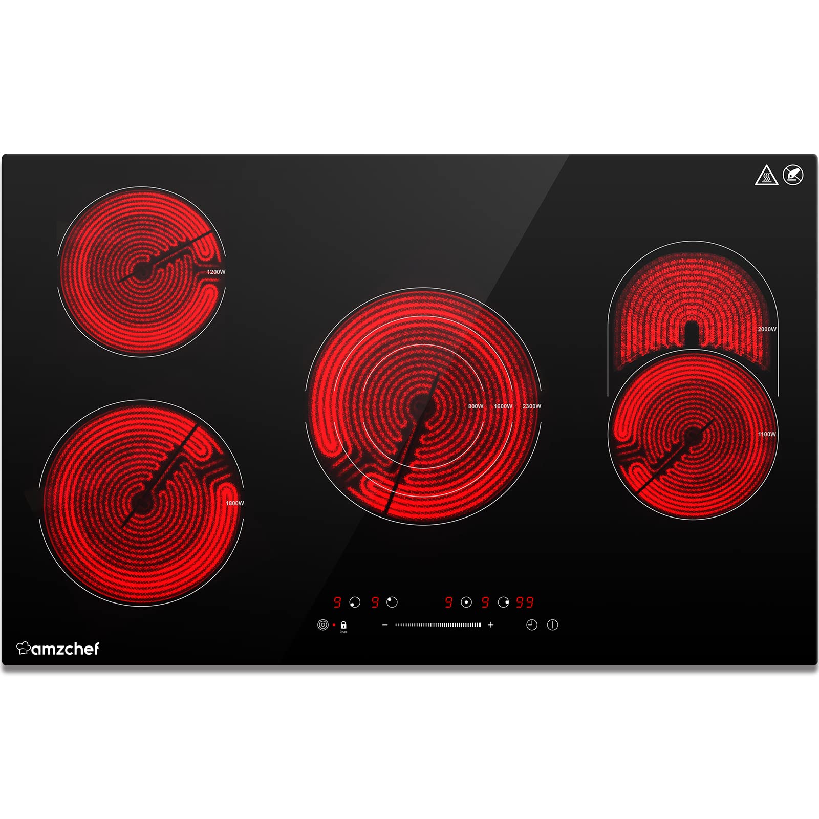 amzchef YL-CF73LS08S 30-in 4 burners Smooth Surface (Radiant) Black Electric Cooktop with Bridge Element