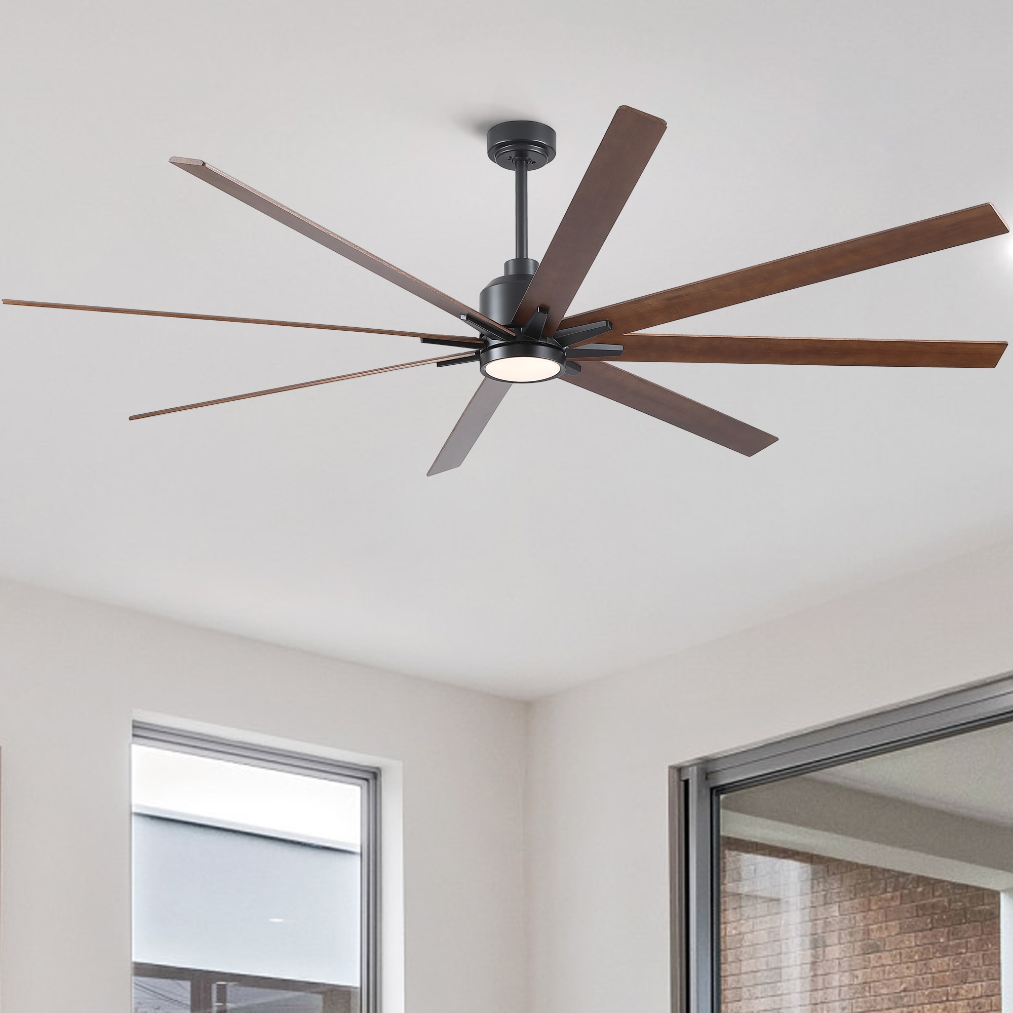 YUHAO LSDC1179BKM84 Heekcaa 84-in Color-Changing Integrated LED Outdoor Black with Matte Blades Ceiling Fan With Light and Remote ( 8 -Blade )