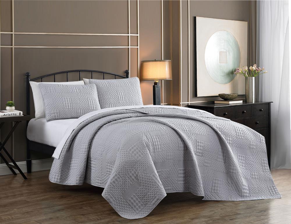 3 Piece Quilted Embossed Bedspread With Pillowcases Breathable Bedding Bed Set 