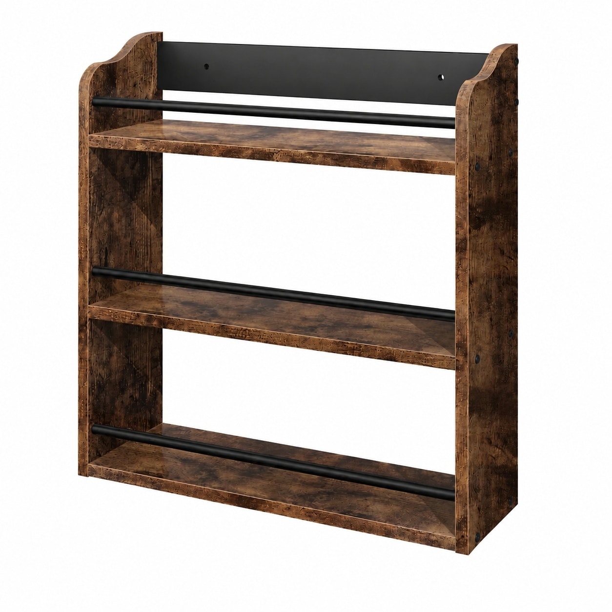 Etokfoks  15 74 in L Rustic Brown Wood Black Iron Bar 3 Tier Countertop Wall Mount Spice Rack Organizer Shelf Kitchen