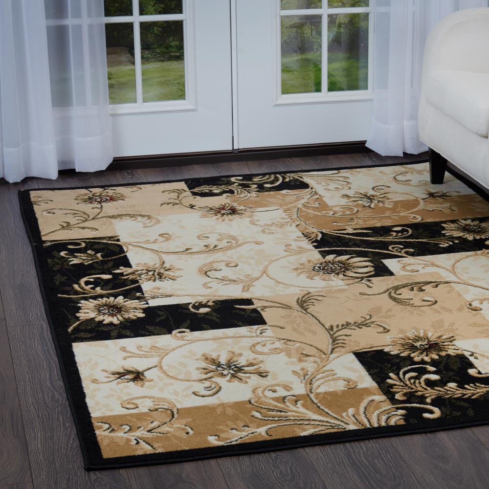 Elegant Optimum Byron 63" Floral & Geometric Black Area Rug