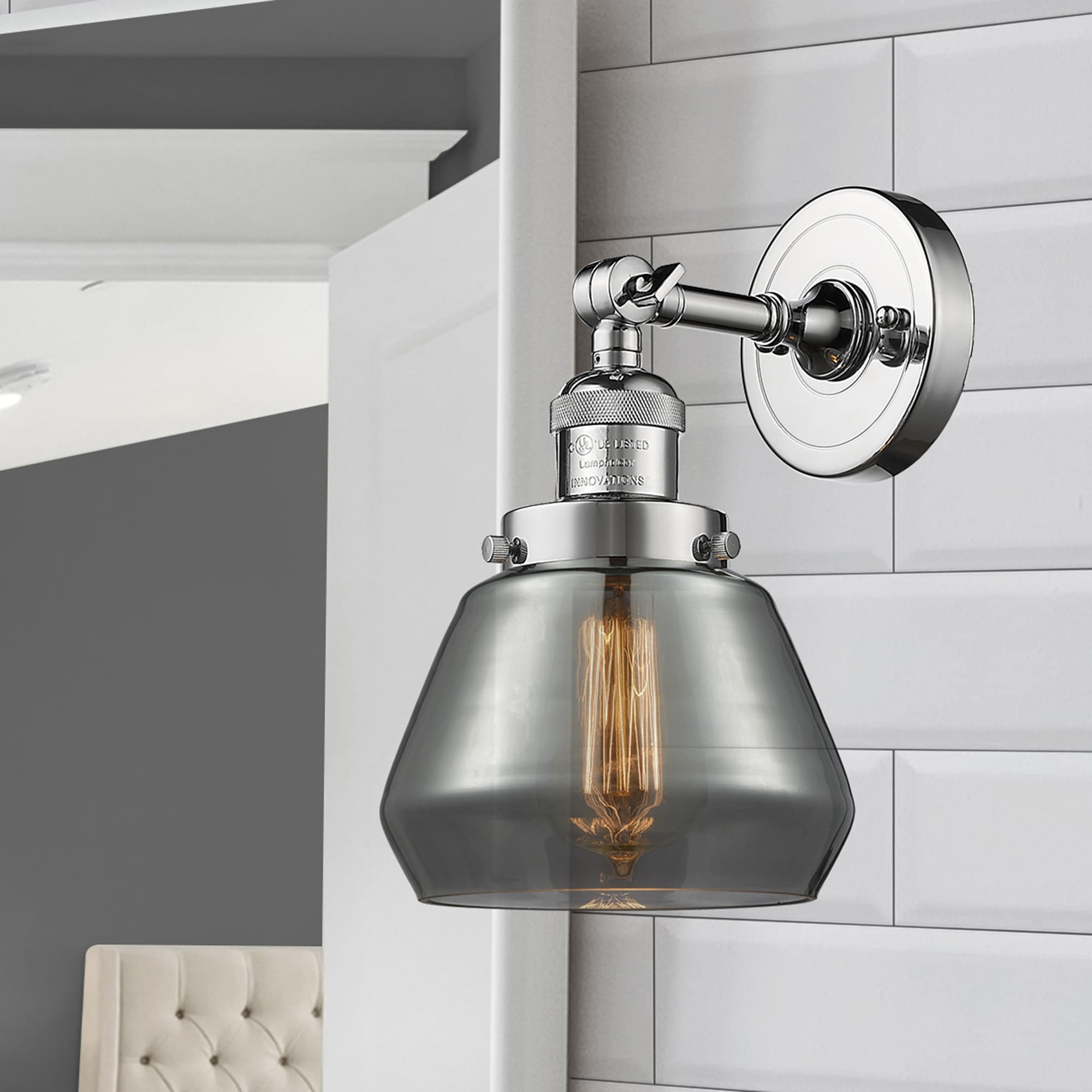 Innovations Lighting 203-PC-G173 Fulton 7-in W 1 -Light Polished Chrome Industrial Wall Sconce