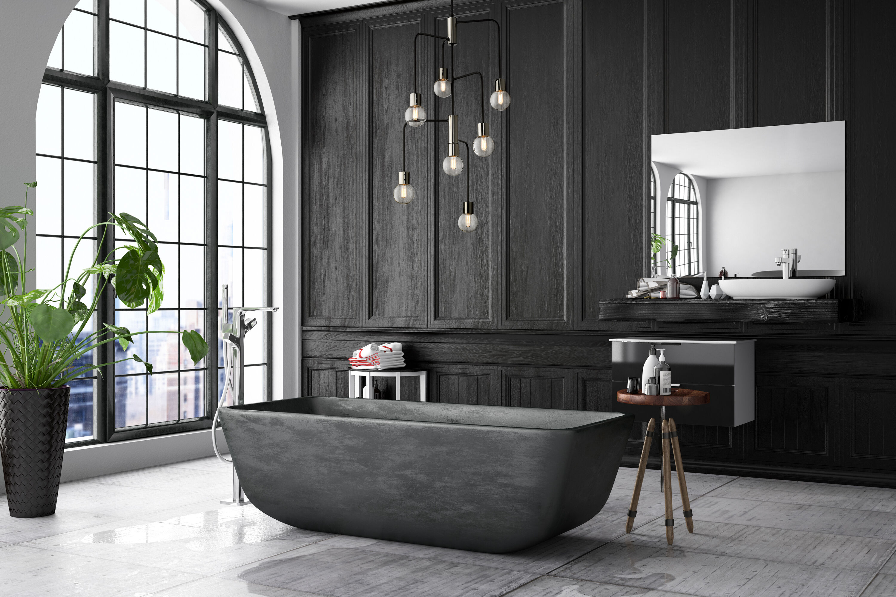 Neutra 7-Light Matte Black and Polished Nickel Chandelier