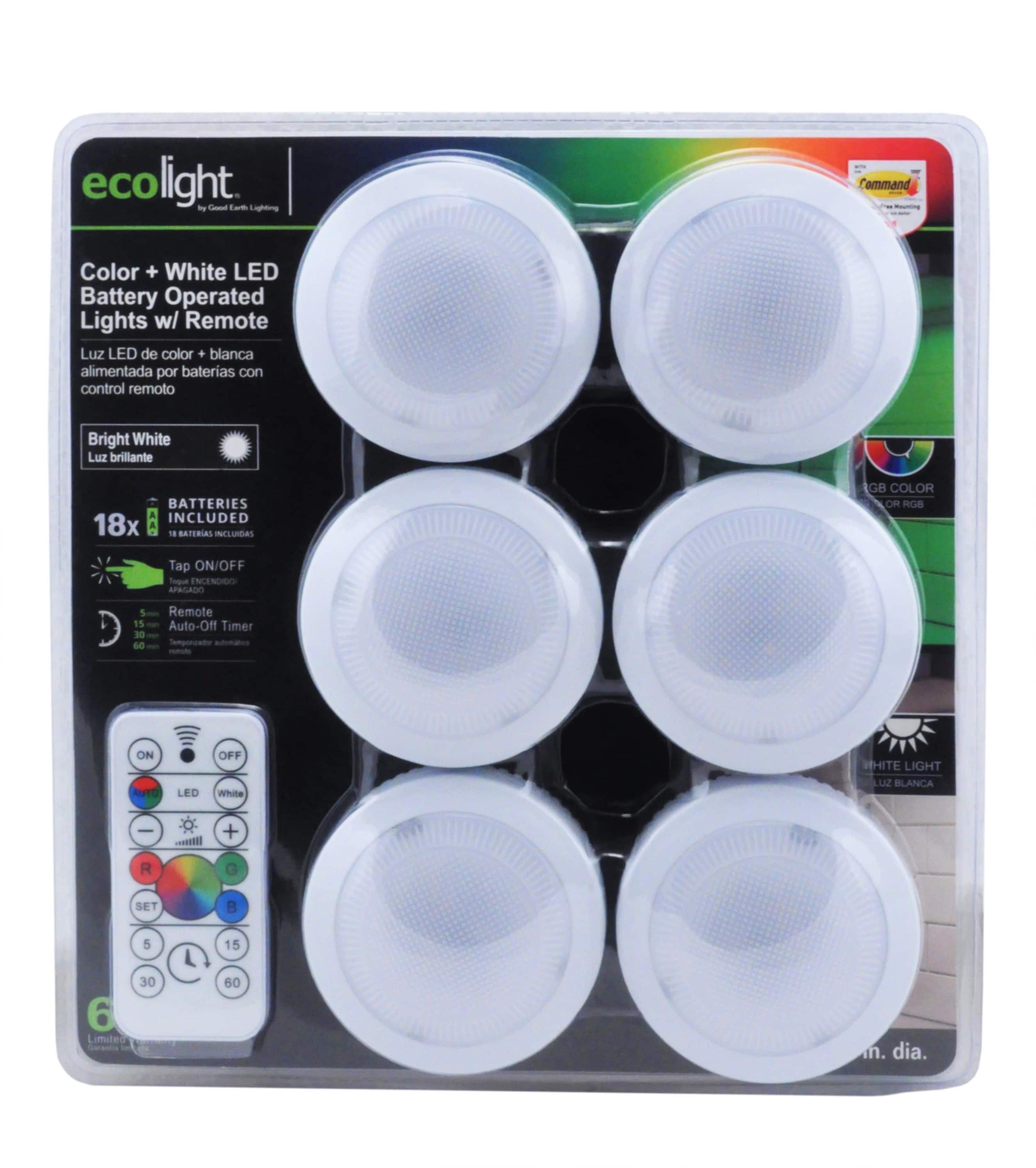 ecolight 6-Pack 3-in Battery RGBW Magnetic Tap LED Puck Light with