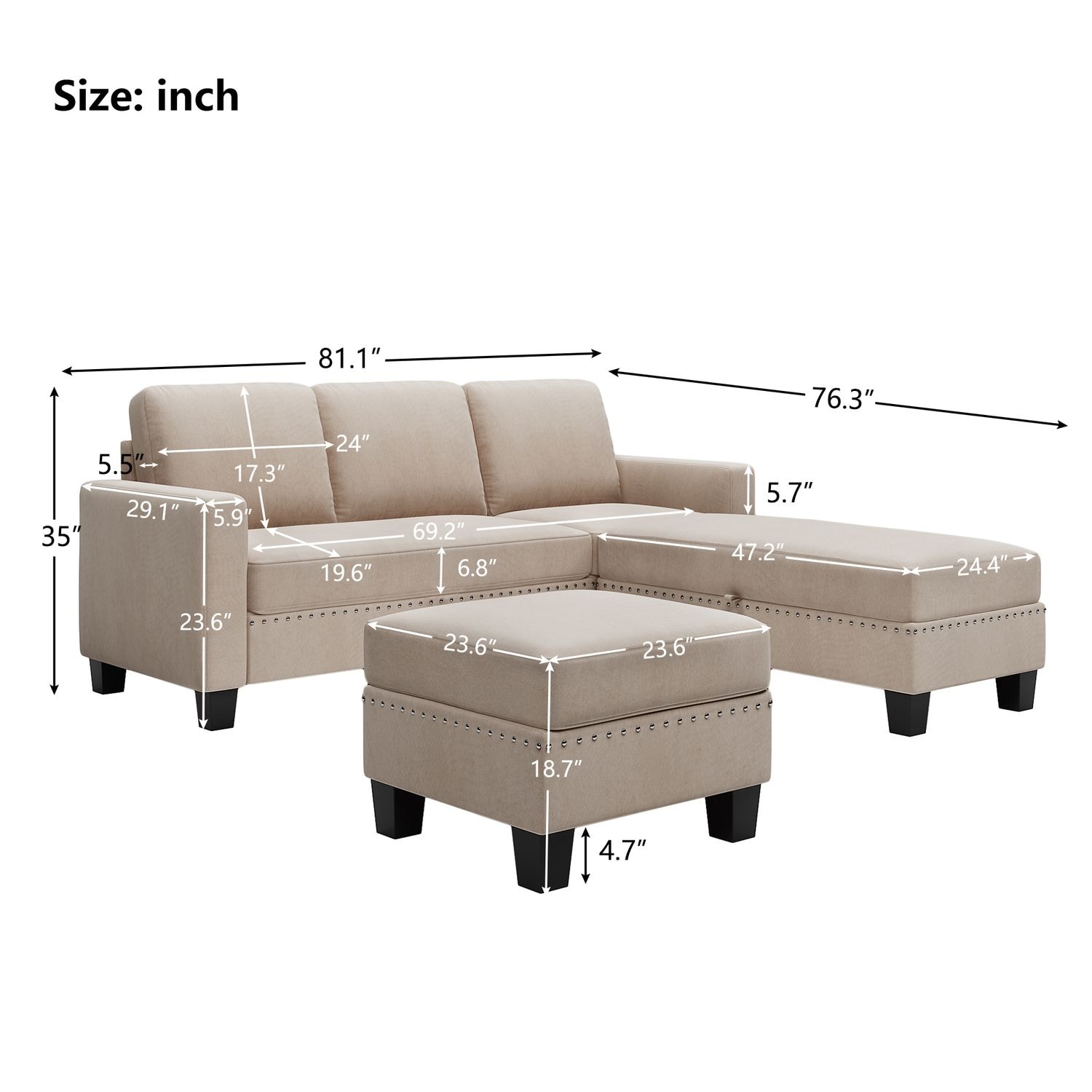 JASMODER 76.3-in Modern Warm Grey Polyester/Blend Sofa in the Couches ...