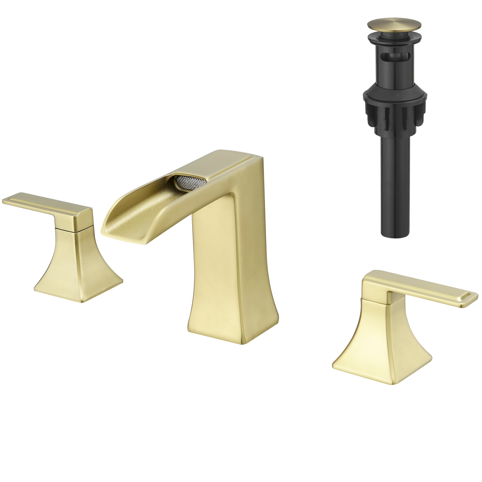 LOVMOR -  Brushed Gold 8 inch Widespread 2-handle Bathroom Sink Faucet with Pop Up Drain and Cera...