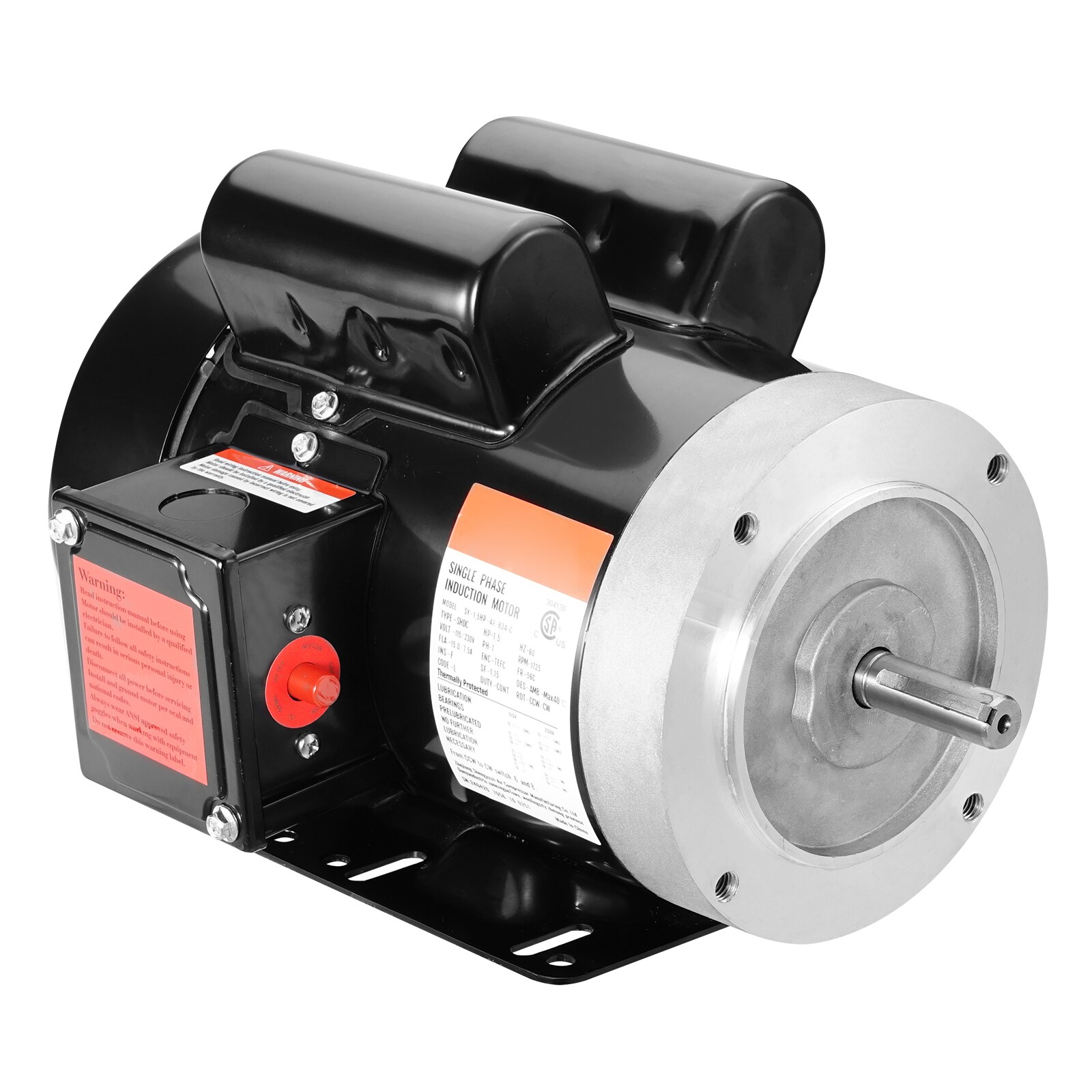 VEVOR 1.5HP Electric Motor 1725 rpm AC 115V/230V 56C Frame Air