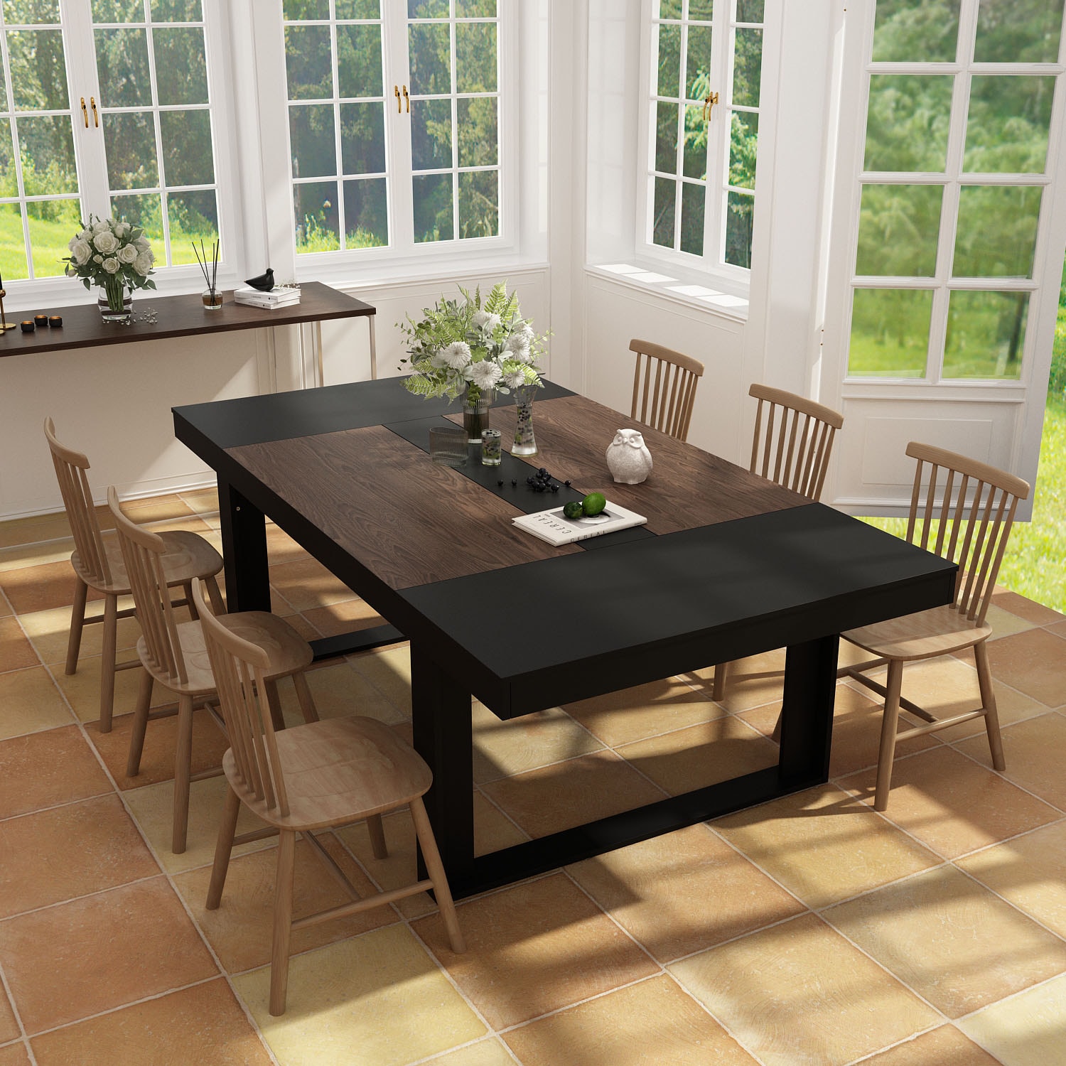 Costway Dining Table 47 Inch Kitchen Dining Table Rectangular for Small  Space Dark Gray