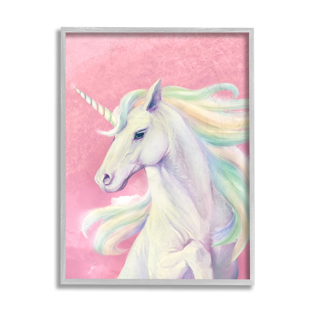 Pink Unicorn Portrait Playful Rainbow Hair Ziwei Li Framed 20-in H x 16-in W Print in White | - Stupell Industries AC-749-GFF-16X20