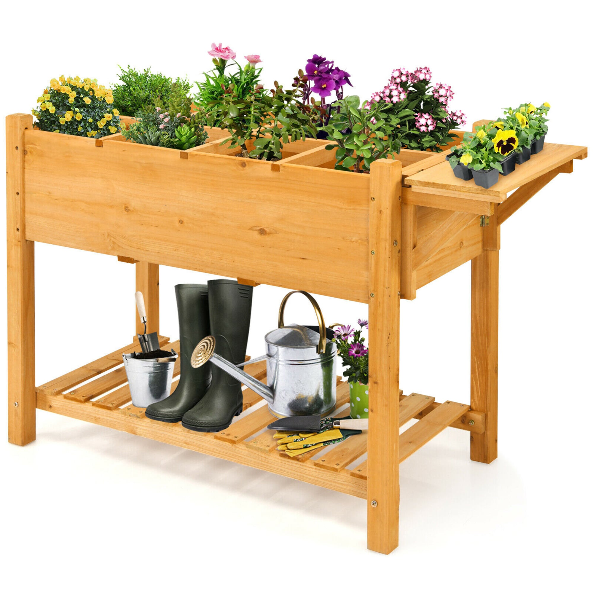 Costway LWS00539 21-in W x 48.5-in L x 31.5-in H Brown Wood Raised Planter Box