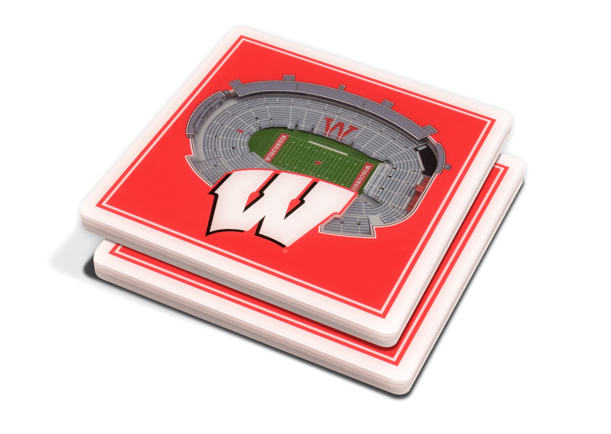 StadiumViews 5022968 Wisconsin Badgers 3D StadiumView Coasters 2-Pack Acrylic Team Colors Bottle/Can Holder