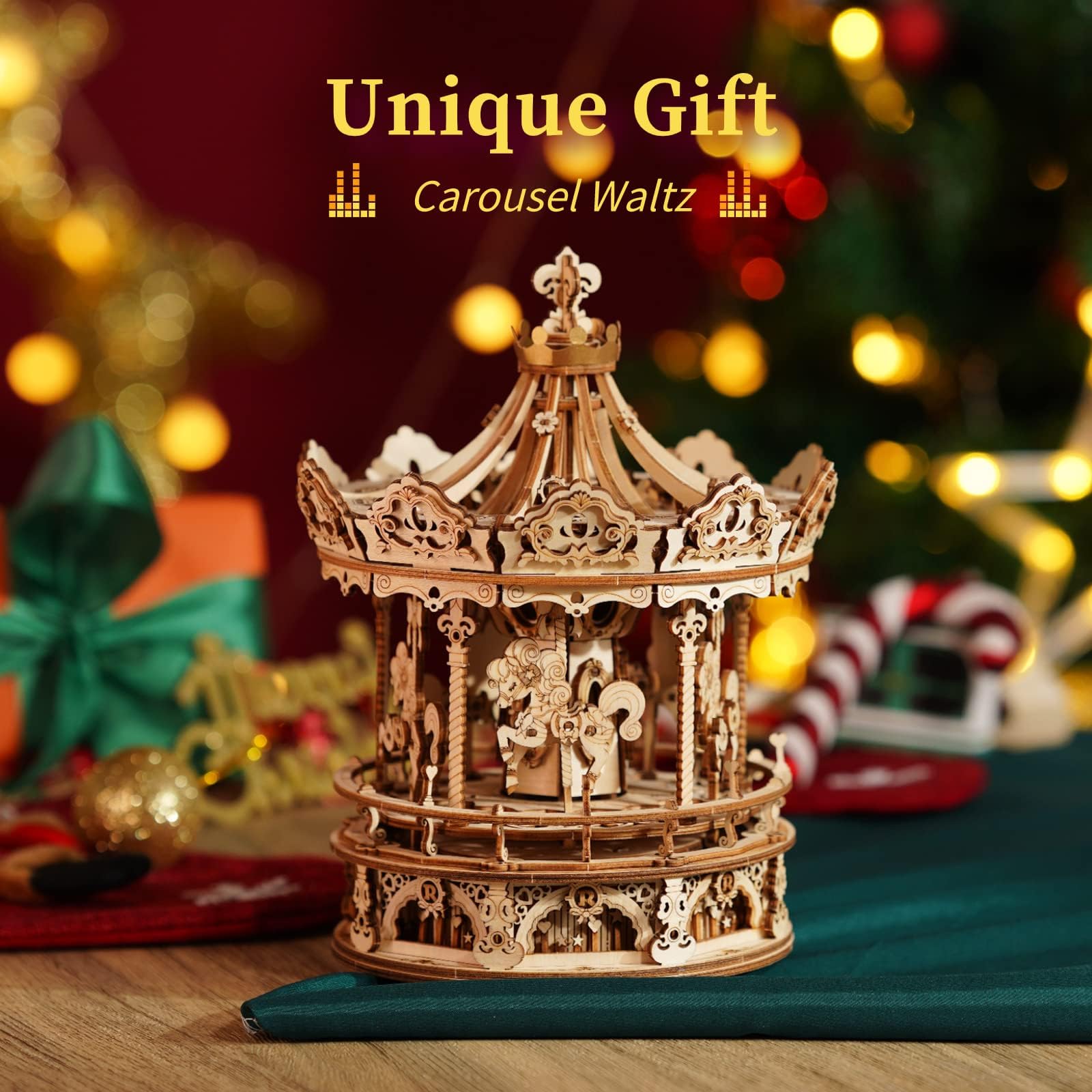 Etokfoks 1 Kit 3D Wooden Puzzle Music Box Mechanical Merry Go