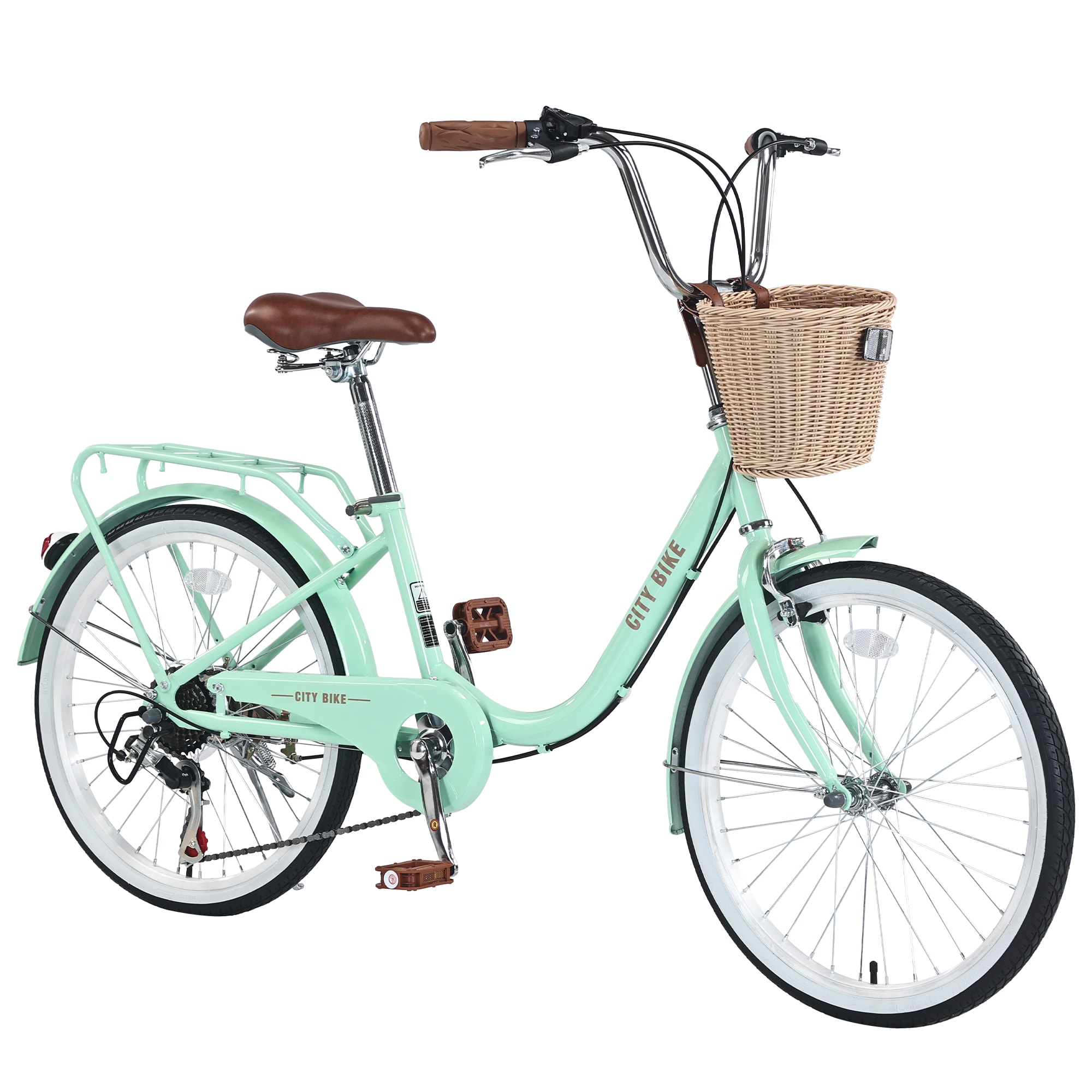 LOVMOR 7 Speed City Bike With Basket Steel Frame Multiple Colors 22 Inch Girls Bicycle