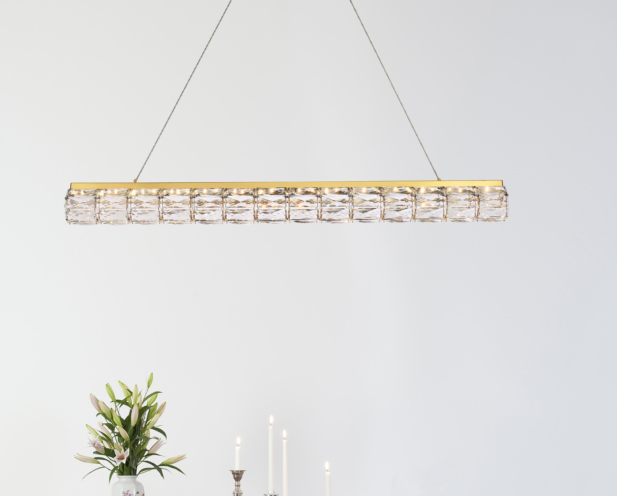 Gold and Clear Crystal LED Linear Pendant Light