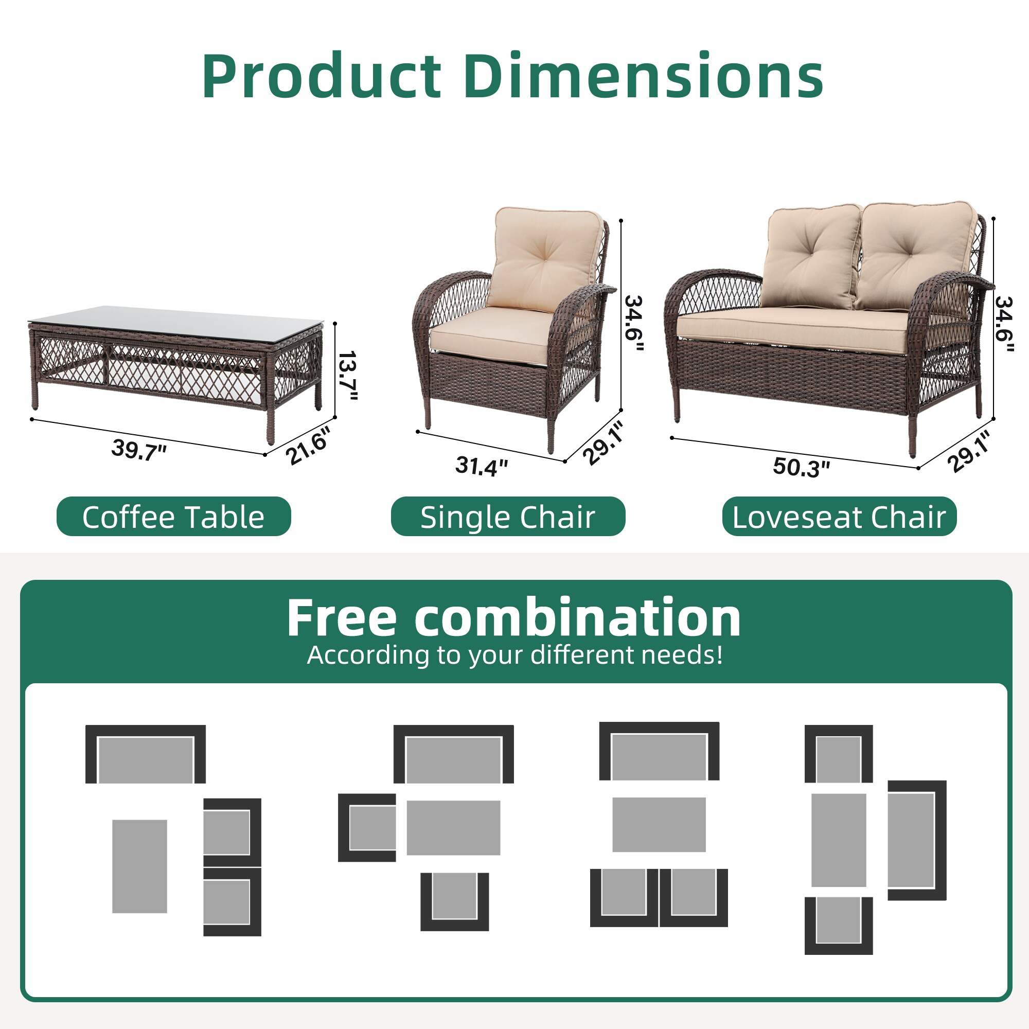 UPHA LHBR-AB-BEIGE Patio-Conversation-Sets - View #3