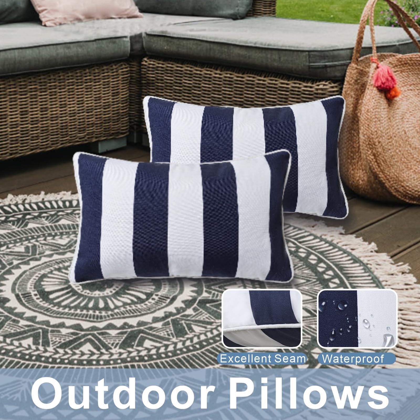 WZKZLH Blue and White Outdoor Throw Pillows With Inserts Water