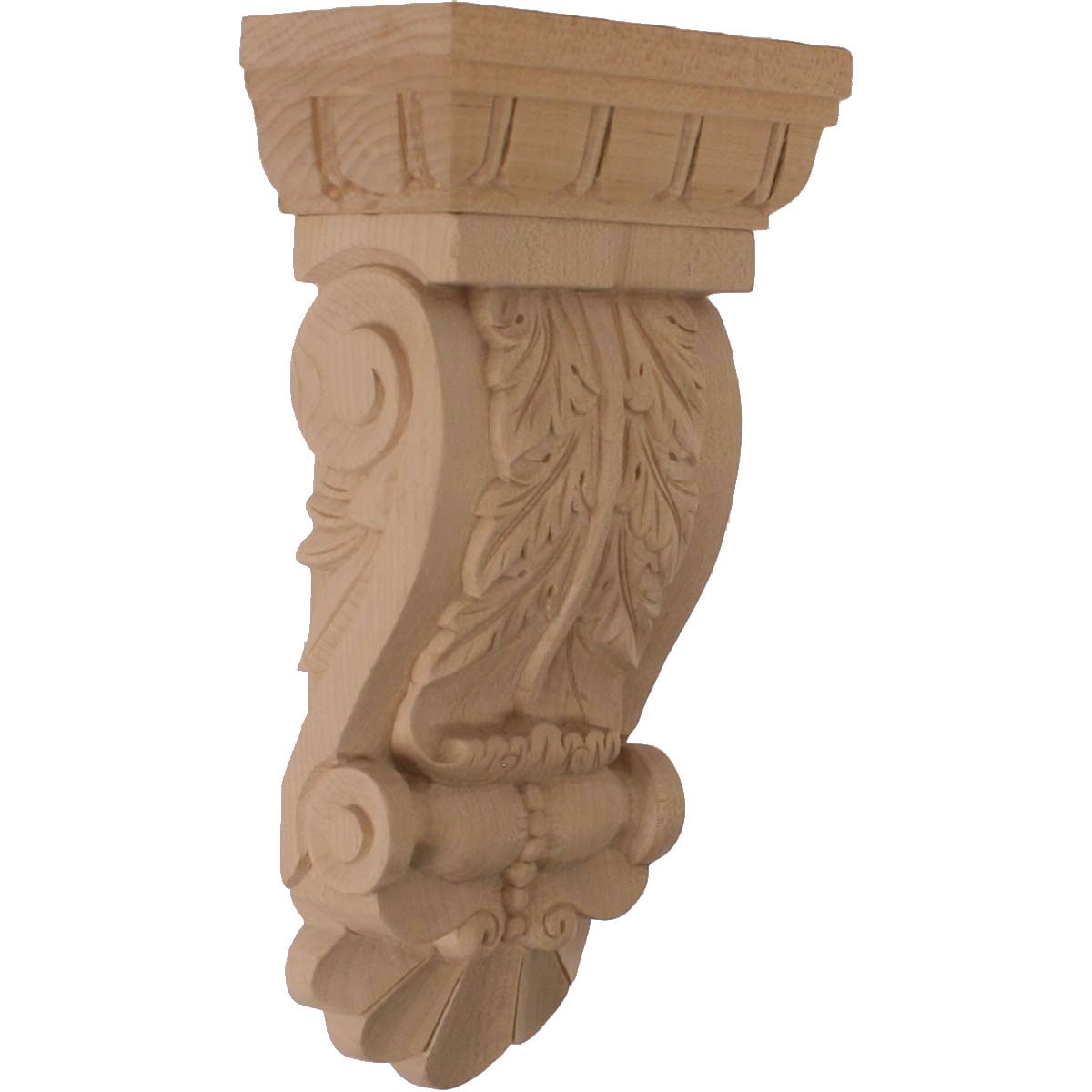 Alder Wood Thin Flowing Acanthus Decorative Corbel, 9.75"H