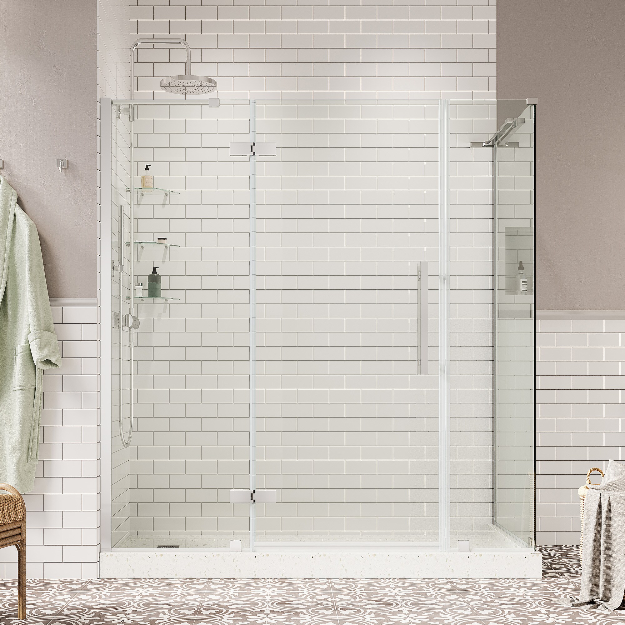 OVE Decors 828796064699 Tampa Polished chrome 63-11/16-in to 64-13/16-in W x 72-in H Frameless Standard Pivot Shower door 5/16-in Thick Clear Glass