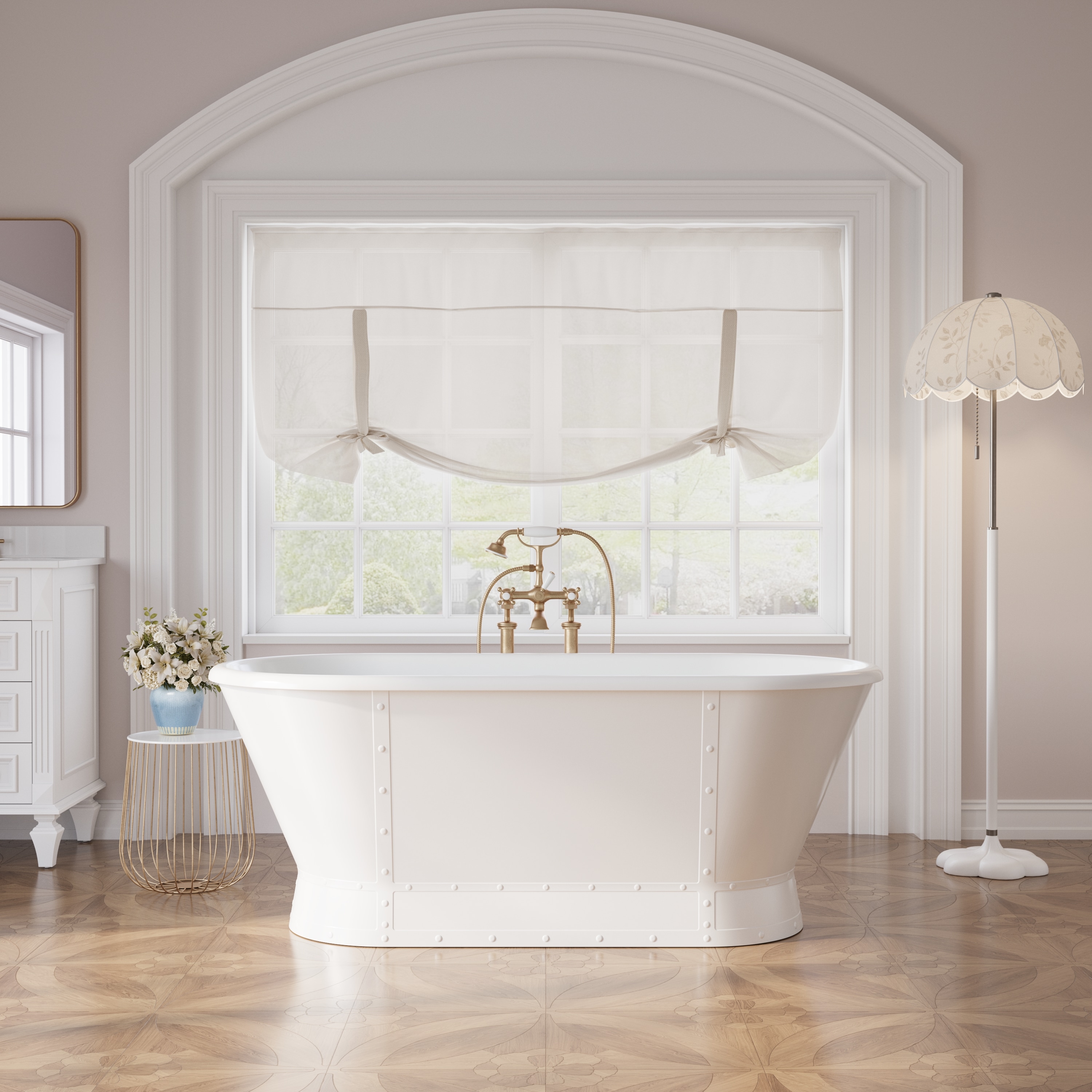 WELLFOR BM-P205909 BM Freestanding Soaking Bathtub 67-in x 30-in White Acrylic Oval Freestanding Soaking Bathtub with Drain ( Center Drain )