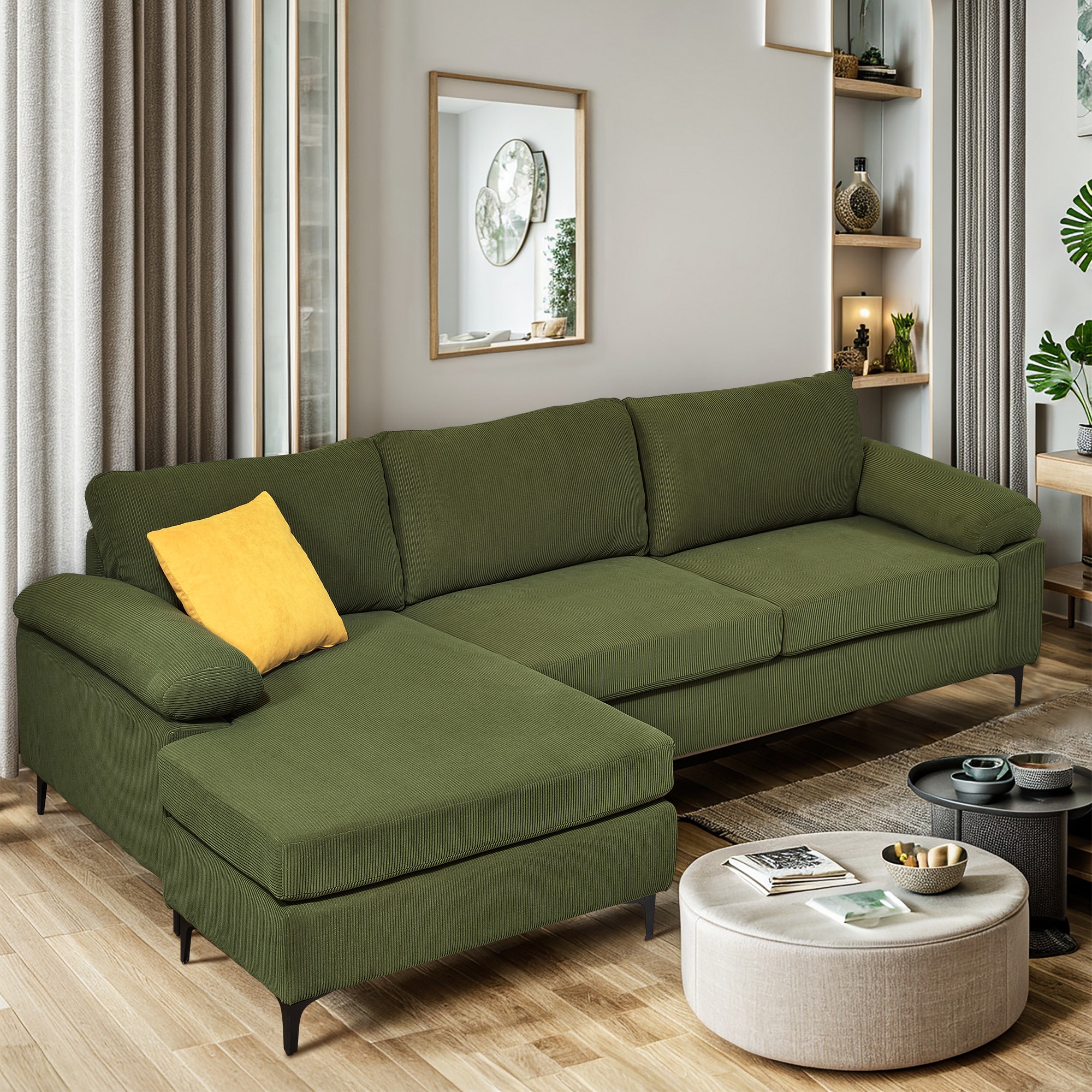 Pouuin SKM66 100.02-in Modern Dark Green 3 -seater Sofa