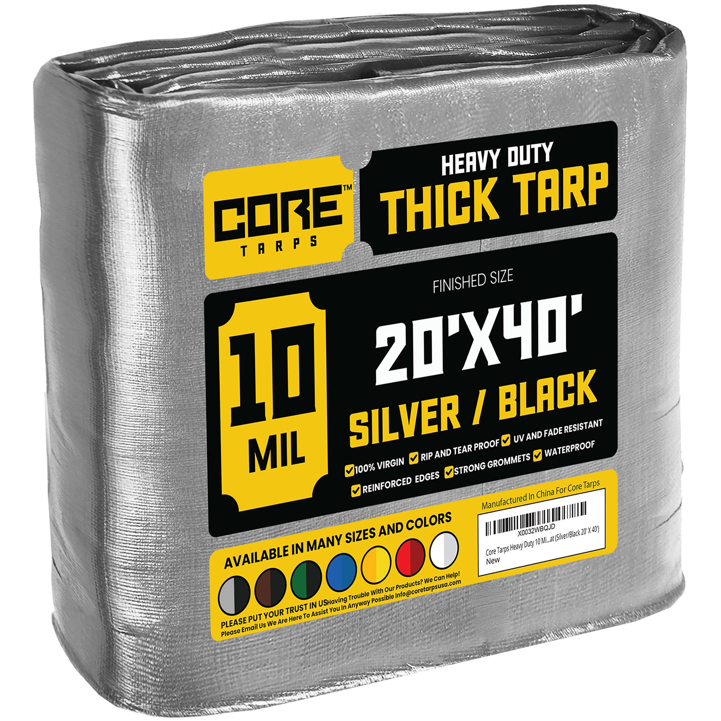 Core Tarps CT-601-20X40 20-ft x 40-ft Silver Waterproof Commercial Polyethylene 10-Mils Tarp