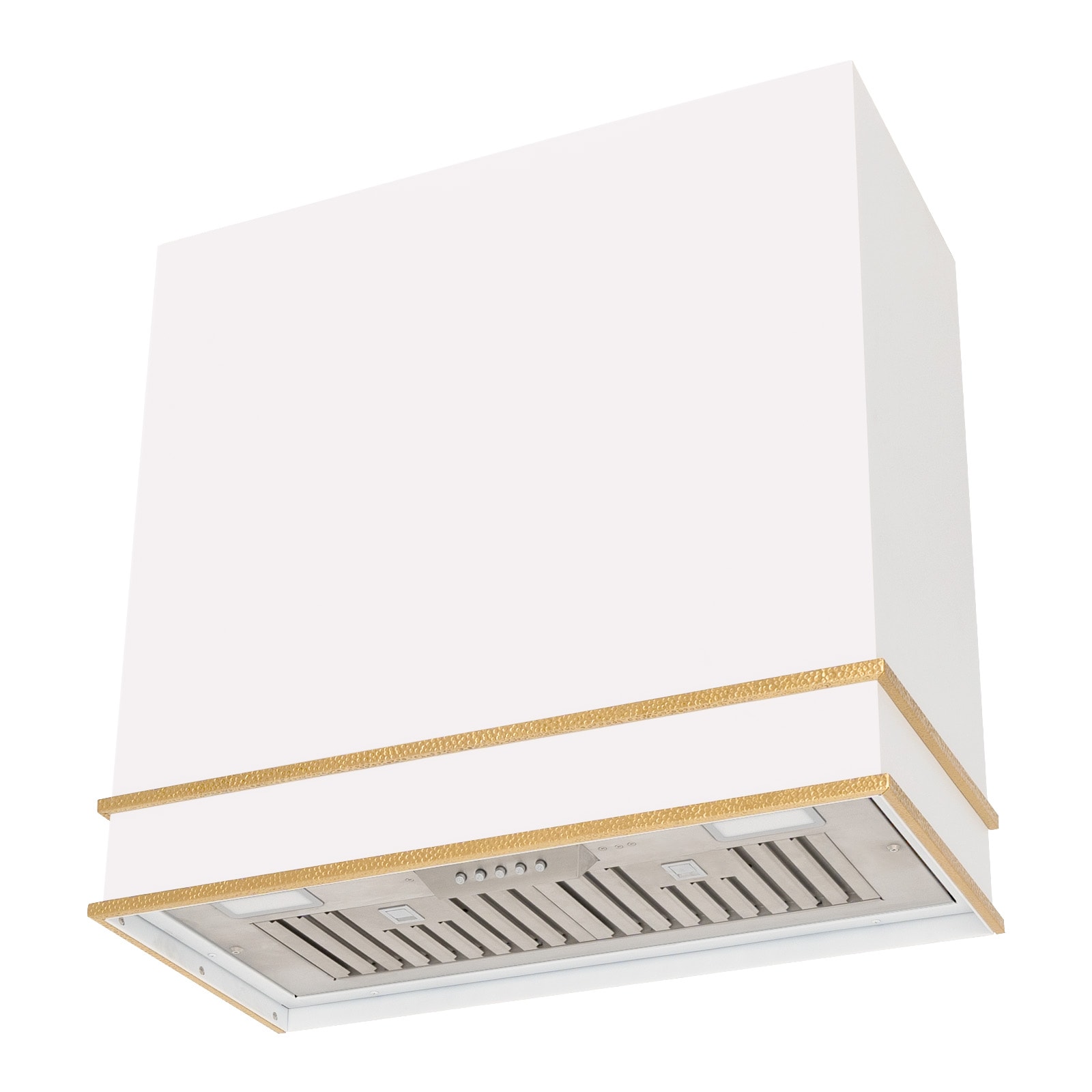 Akicon AK-HS30HB-SWG 30 inch Ducted 600-CFM White with Gold Wall-Mounted Range Hood with Charcoal Filter