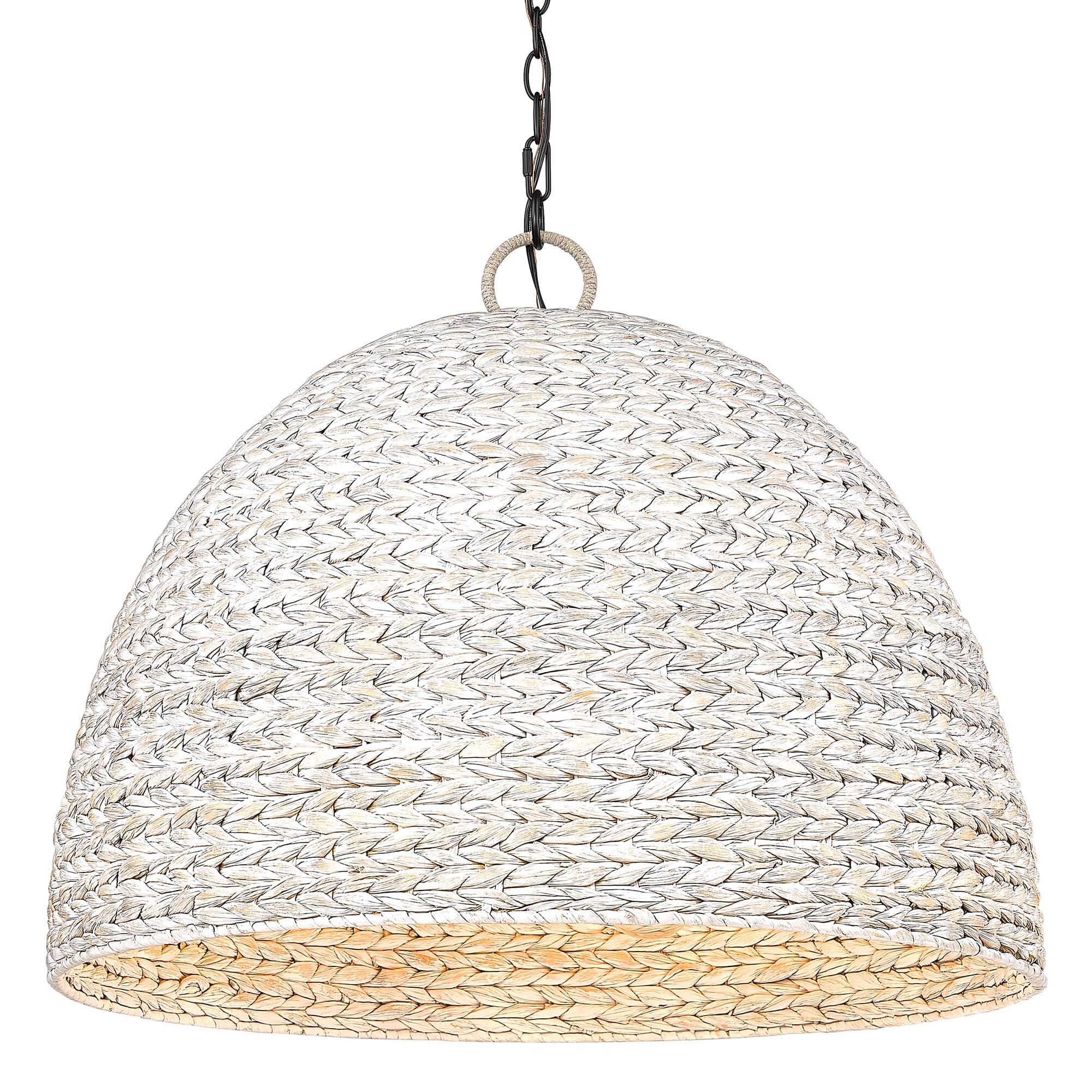 Rue 27'' Matte Black Dome Pendant with Hand-Woven Sweet Grass Shade