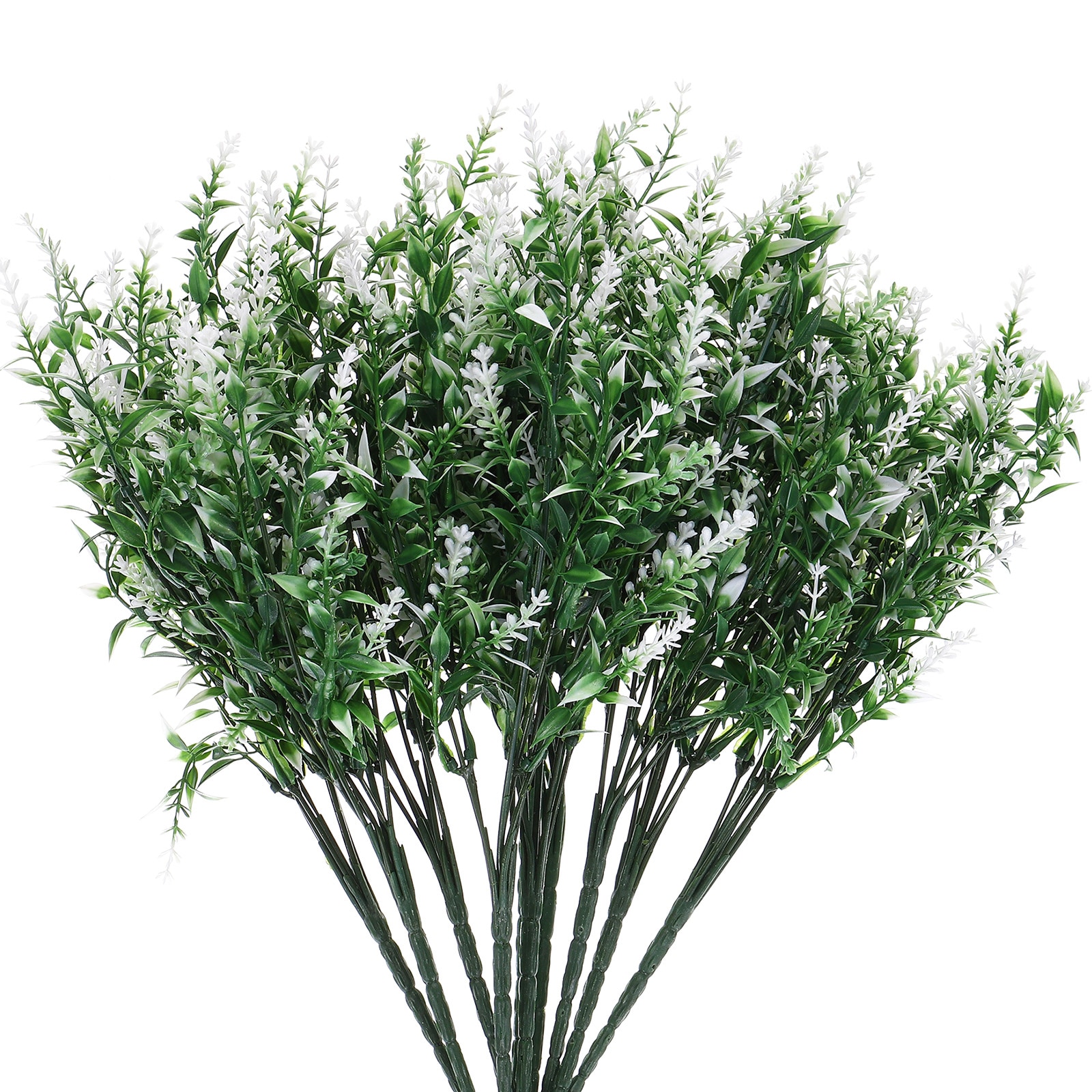 Unique Bargains 10 Bundles Artificial Lavender Flowers Faux Plastic Flowers for Indoor/Outdoor Home Wedding Kitchen Garden Office Porch Decoration 13.78 Inches White