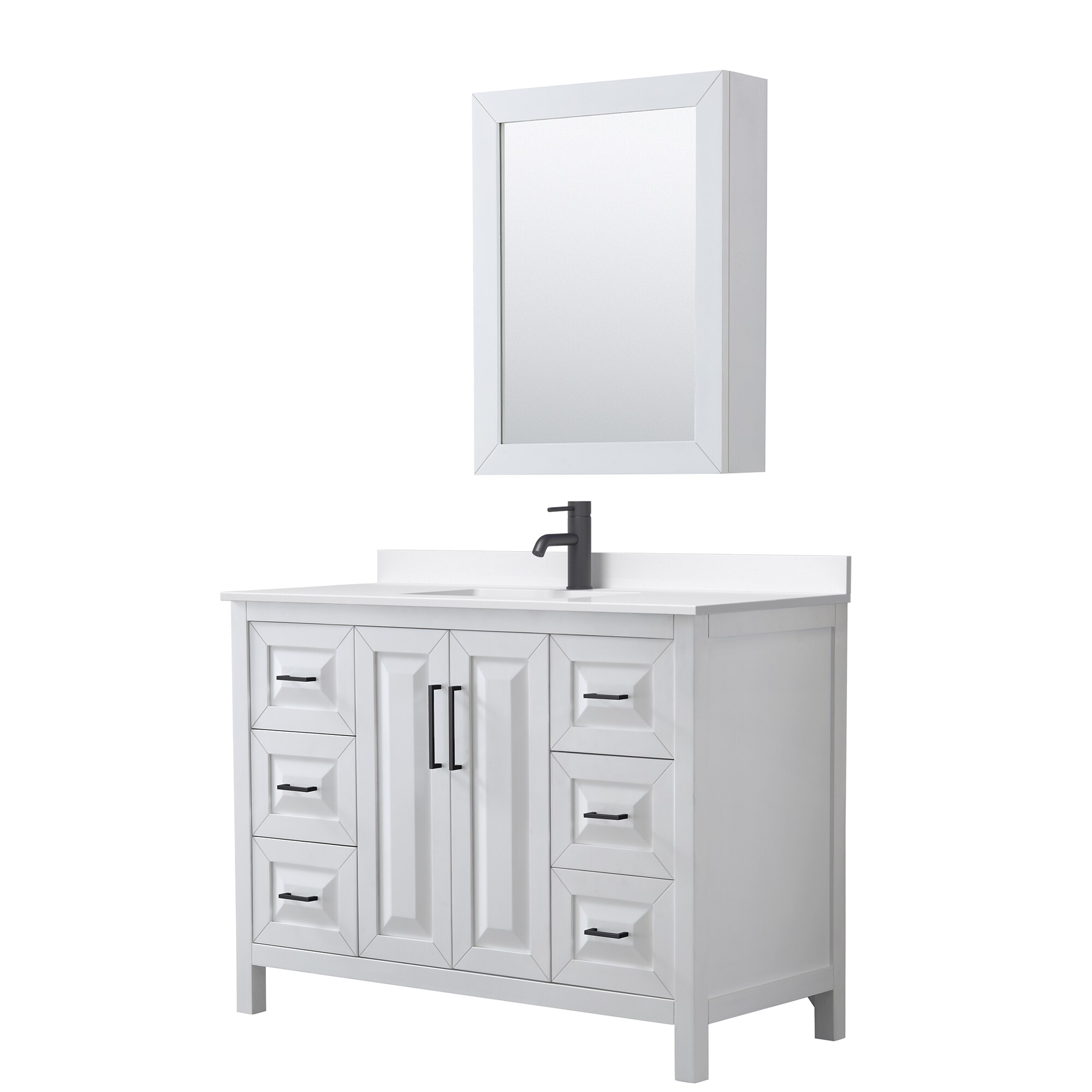 Wyndham Collection WCV252548SWBWQUNSMED Daria 48-in White with Matte Black Trim Undermount Single Sink Bathroom Vanity with White Quartz Quartz Top