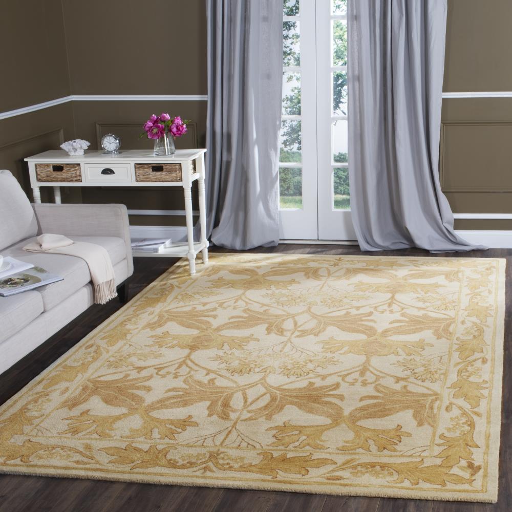 Heirloom Elegance 6' Square Hand-Tufted Wool Rug in Beige and Gold