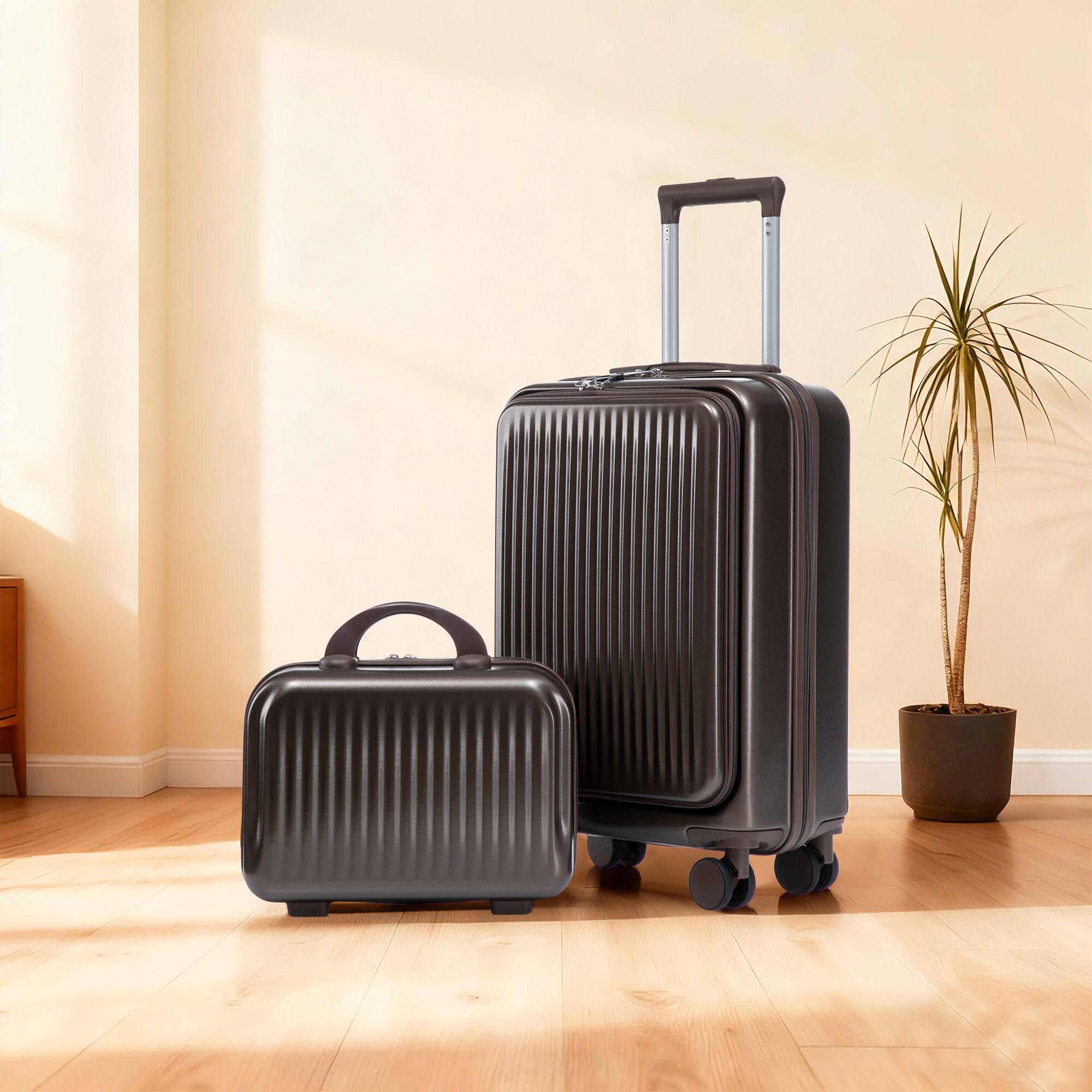 Yulika Hardshell 14x9.25x22.24 Plastic brown Spinner Suitcase set