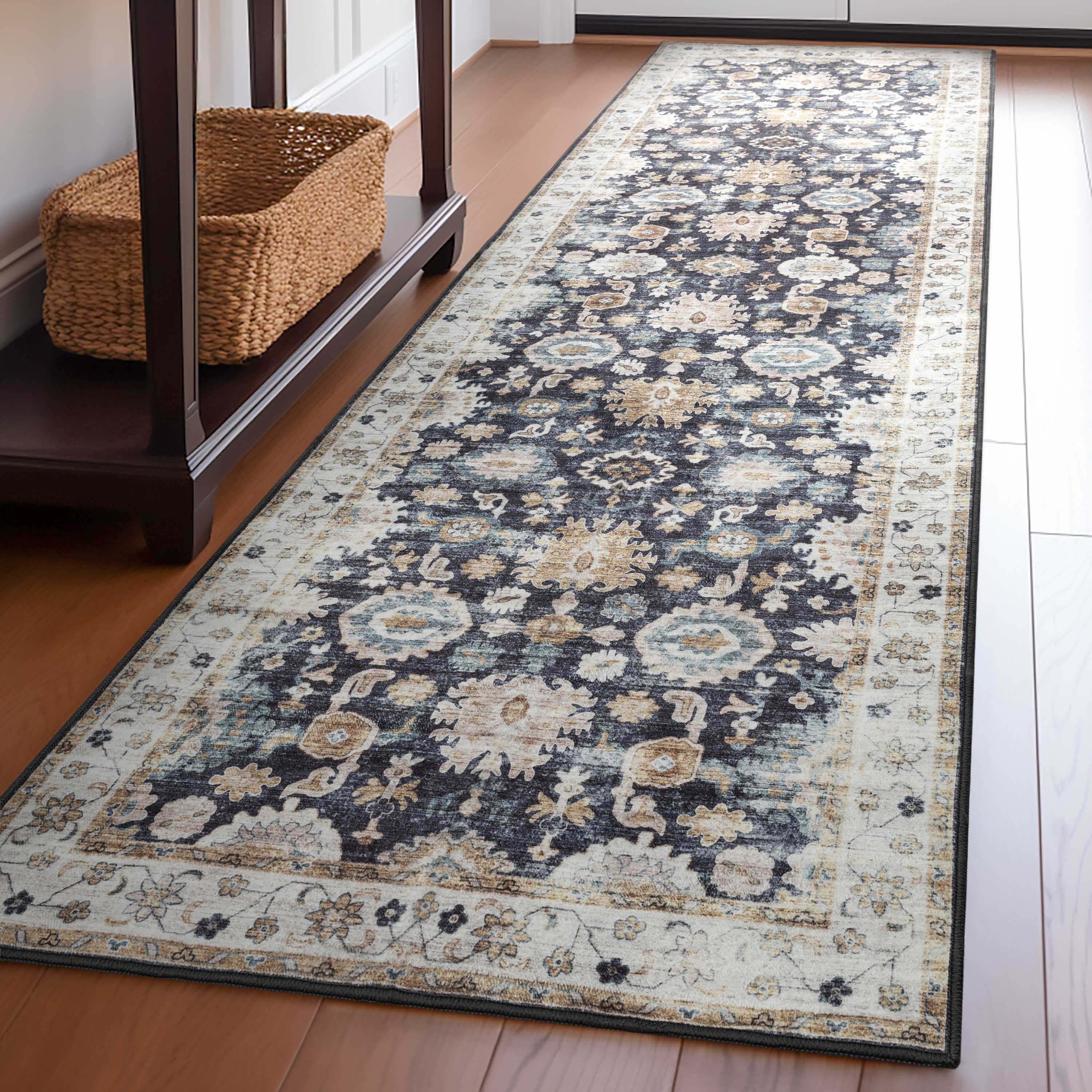 Well Woven EBP-33-2 Elle Basics 2 x 8 (ft) Flatweave Polyester Black Rectangular Indoor Floral/Botanical Oriental Runner rug