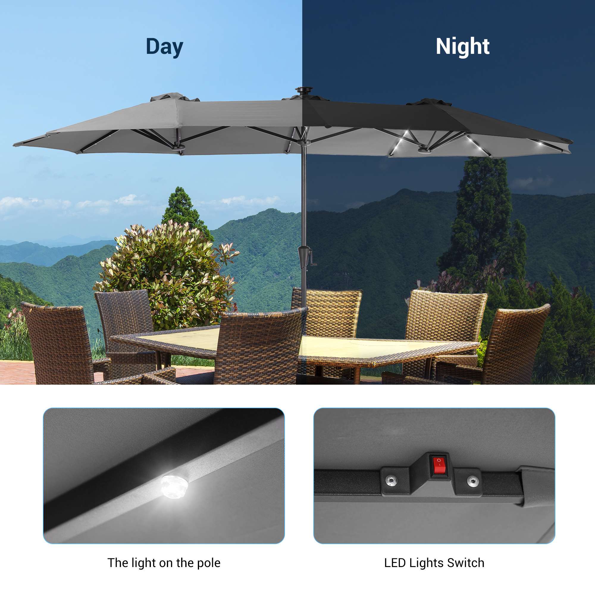 Aok Garden LWP-SM-LED400GY Umbrellas-2 - View #3