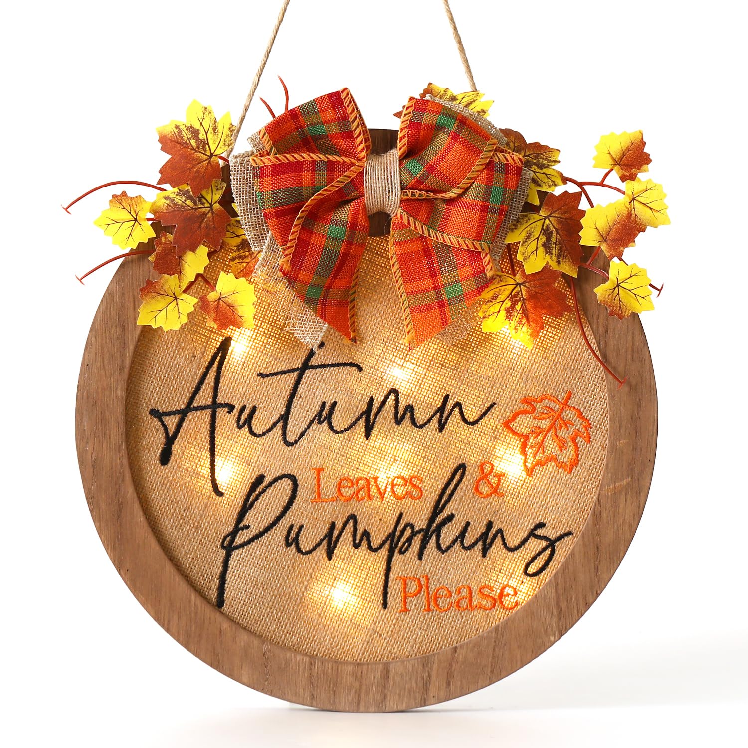 Oyezvary  Fall Door Wreath Wooden Autumn Pumpkin Leaves Welcome Sign for Front Door Thanksgiving Home Decoration durable home