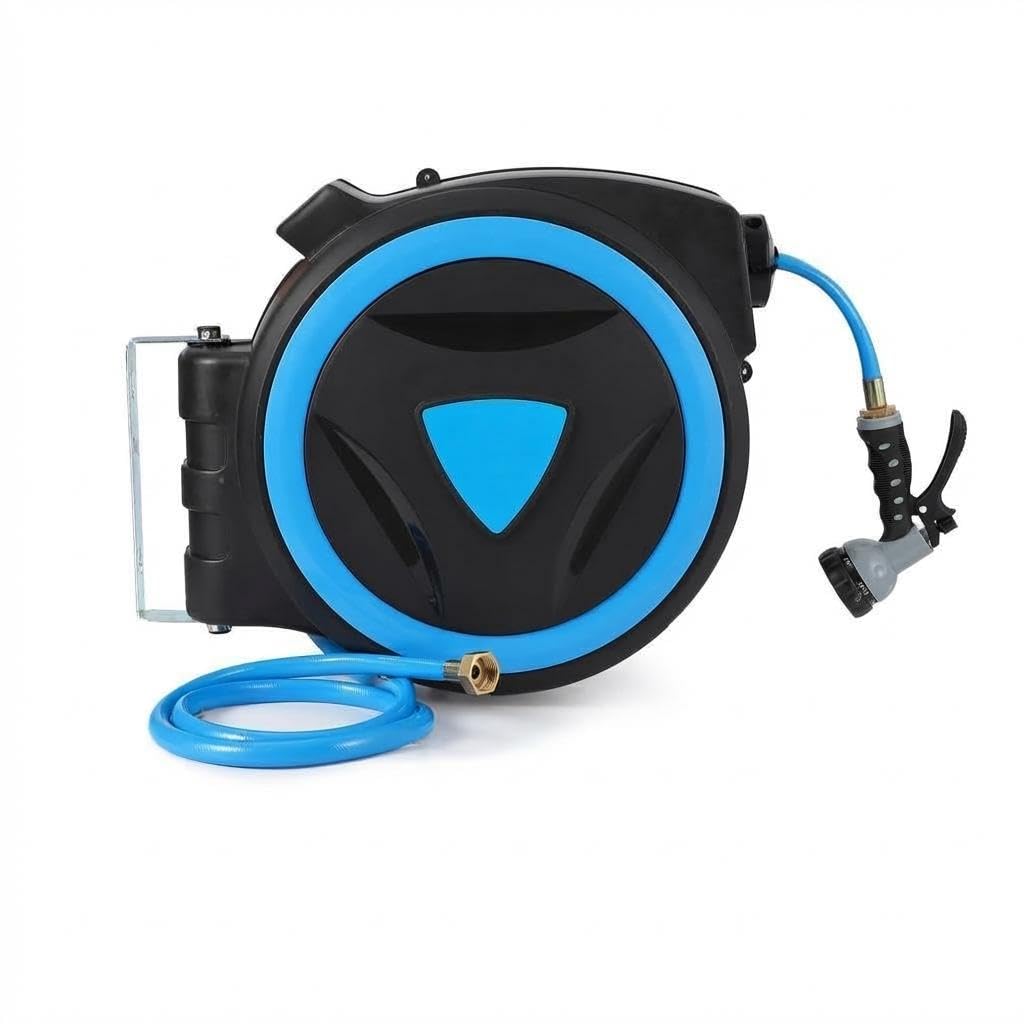 GarveeLife - Wall Mounted Retractable Garden Hose Reel 58 in multiplied by 90 ft with 9Function S...