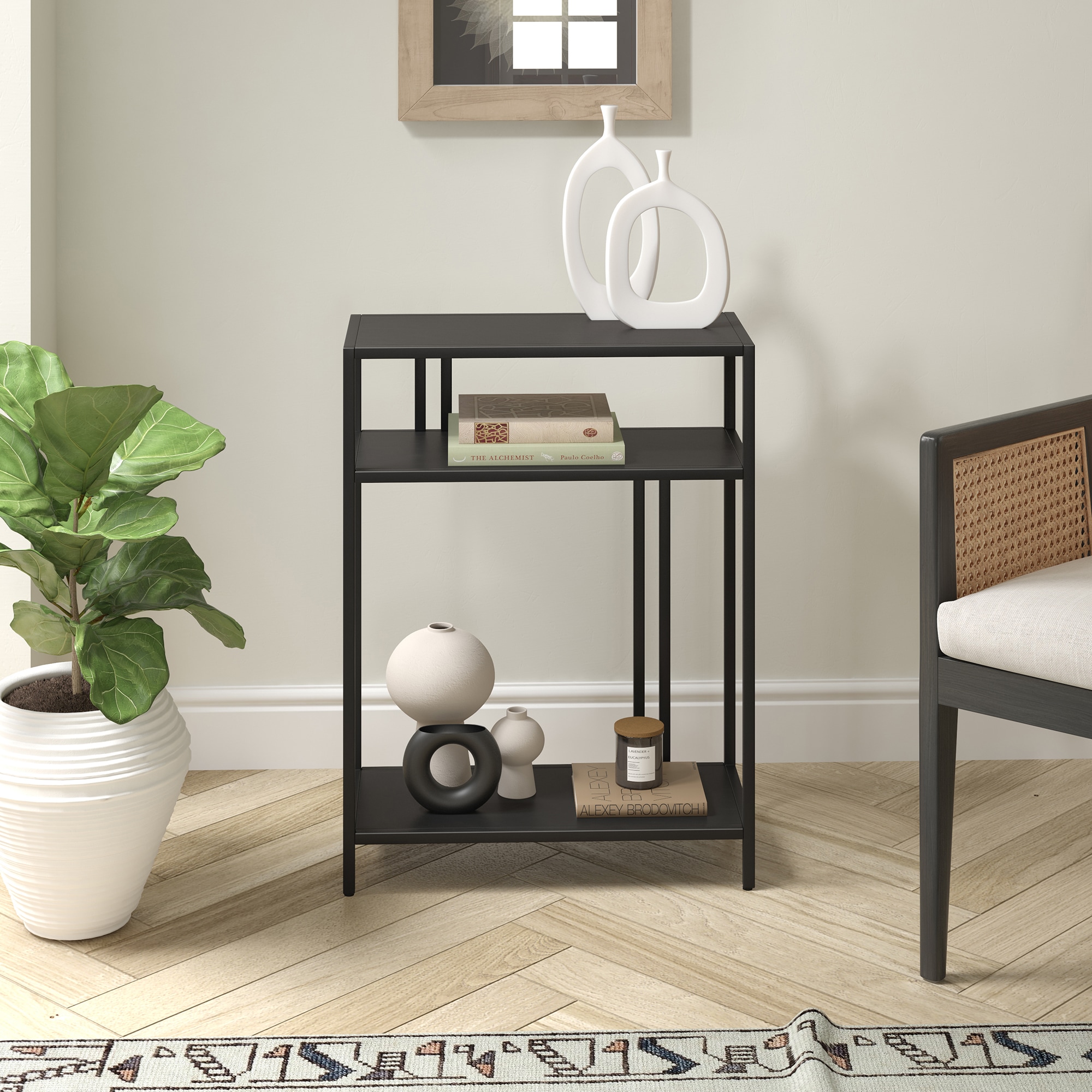 Blackened Bronze Metal and Glass Hallway Console Table