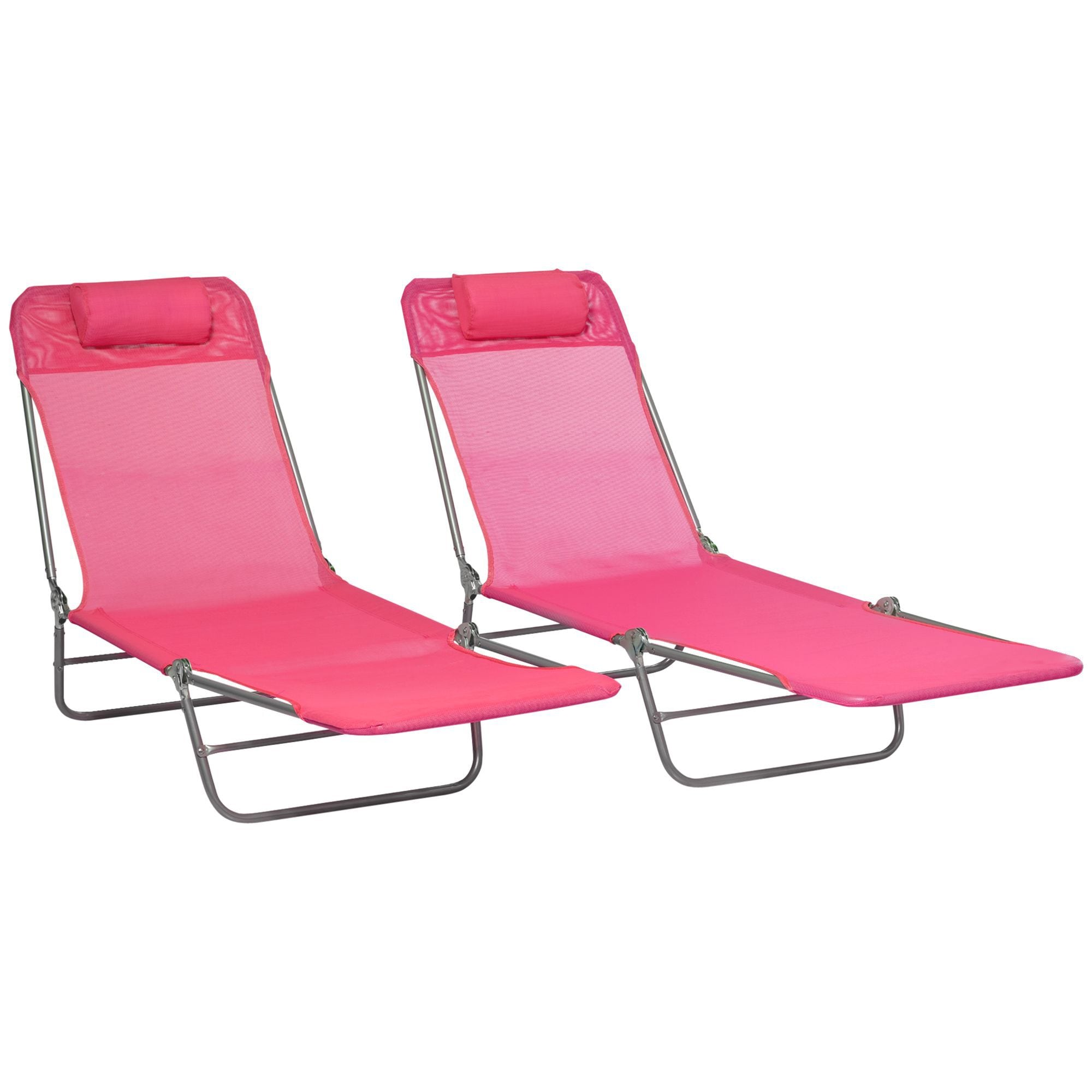 Miki Shinly AB-4376-101JJ Folding Chaise Lounge Chair Set of 2 Grey Steel Frame Stationary Chaise Lounge Chair with Pink Mesh Seat