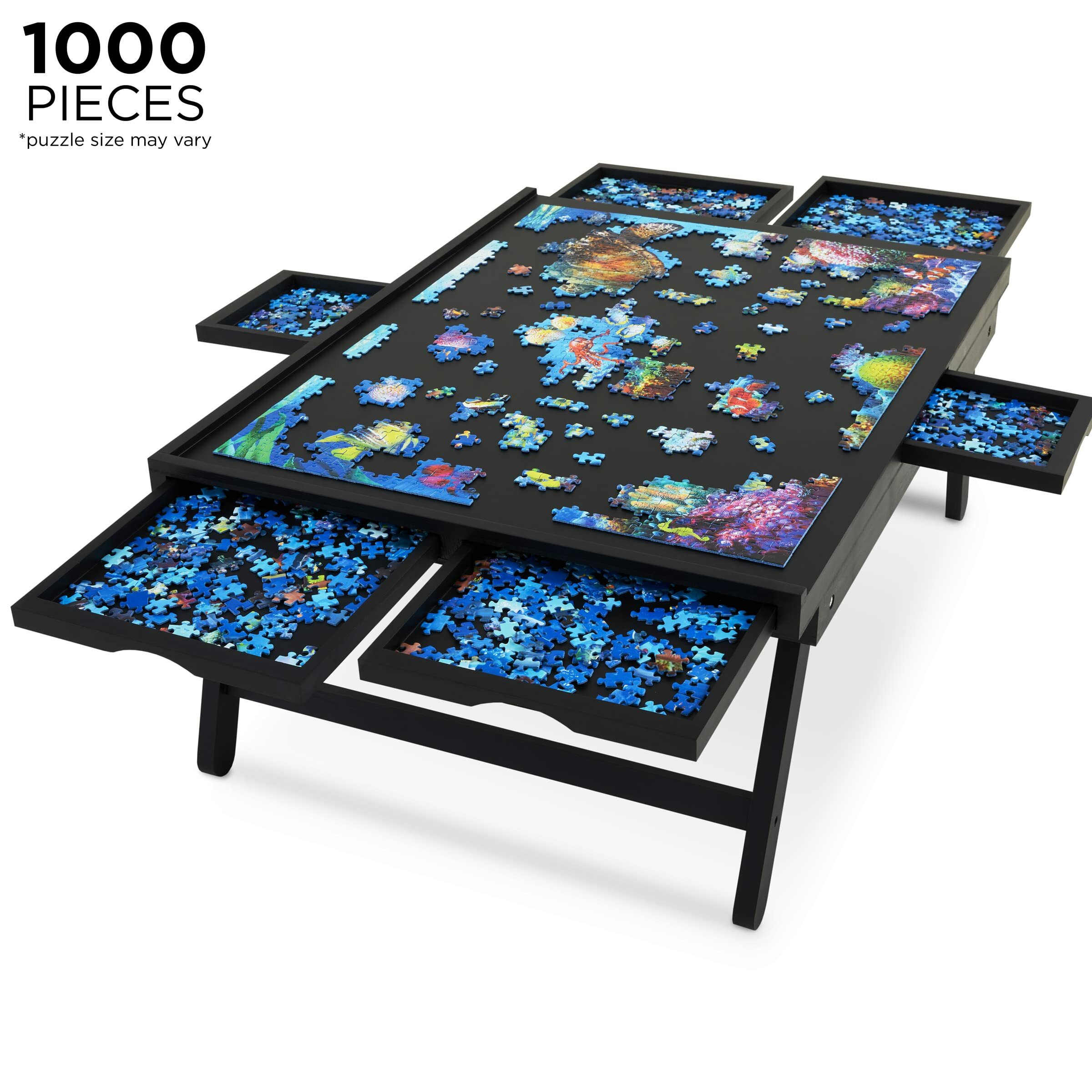 Jumbl 1000 Piece Puzzle Board, 23” x 31” Wooden Jigsaw Puzzle Table W/Legs