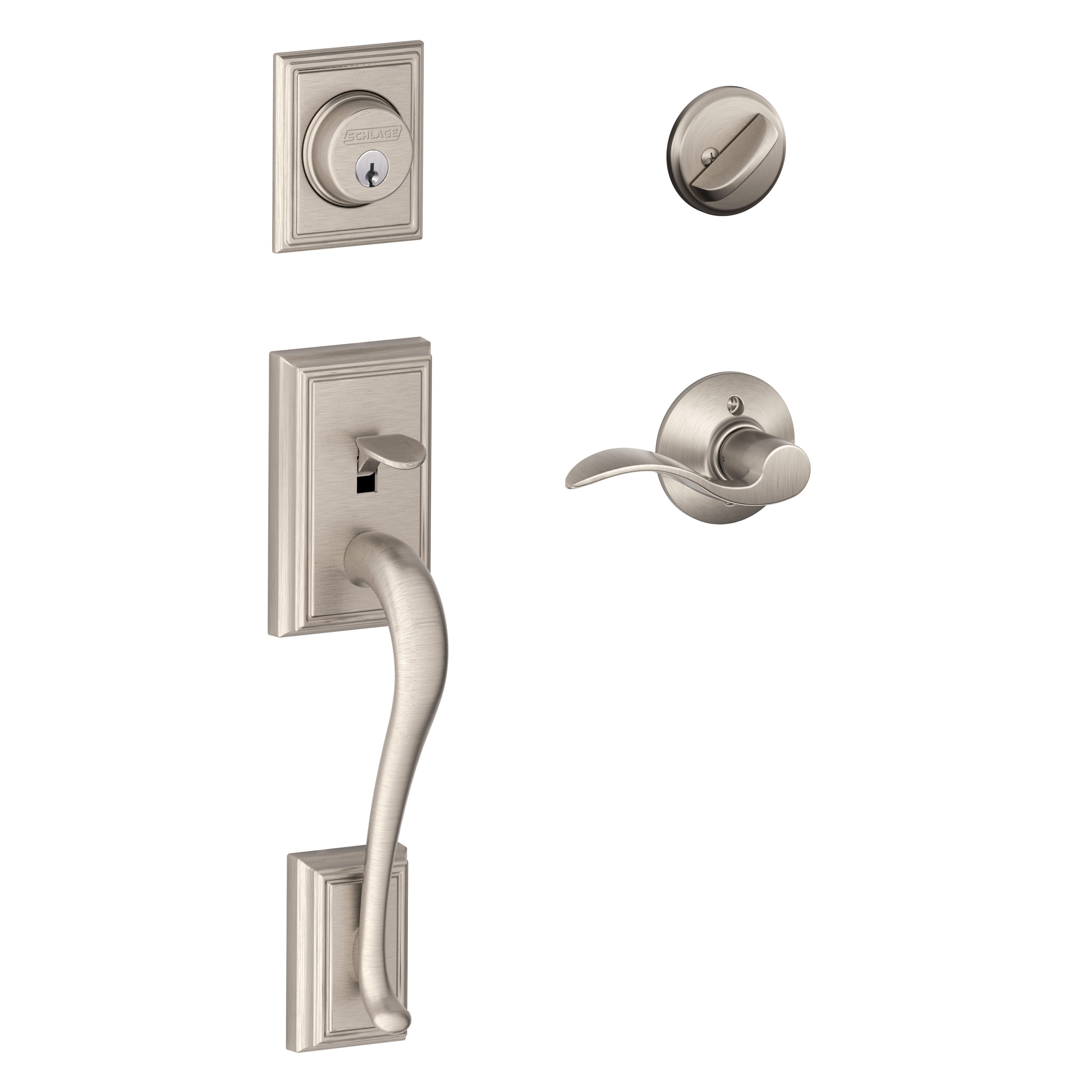 Schlage Addison Satin Nickel Single-Cylinder Deadbolt Keyed Entry Door  Handleset with Accent Lever in the Handlesets department at