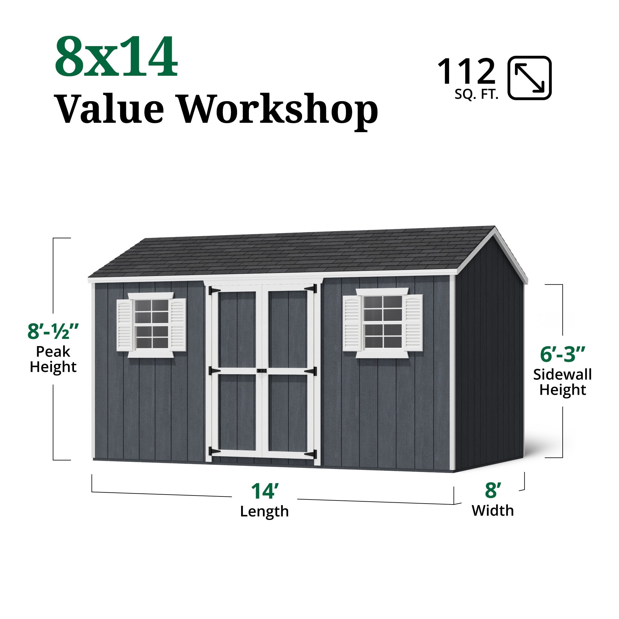 Little Cottage Co 8X14 VWS-PC Wood-Storage-Buildings - View #3