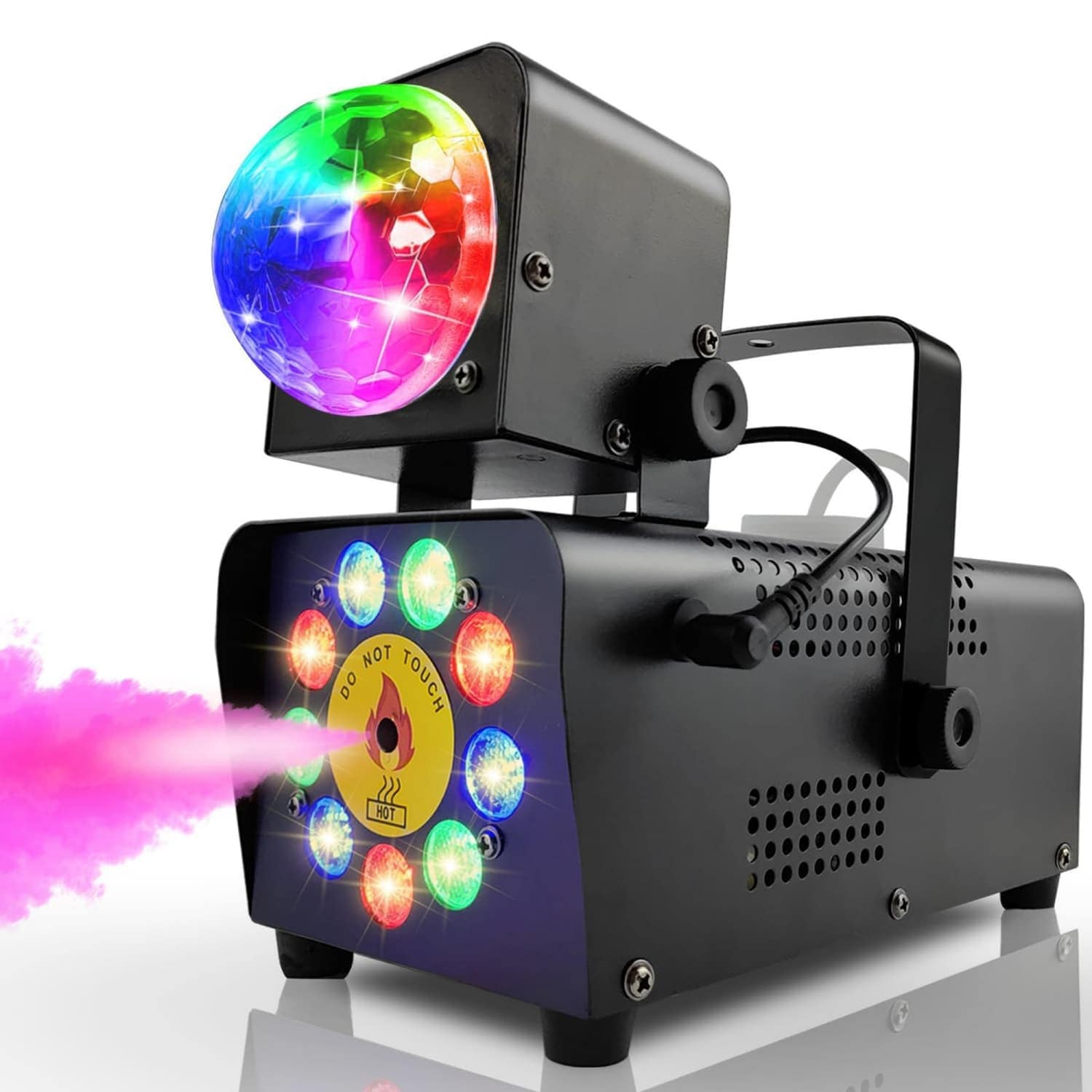 OGETFUUR 2000-CFM High-output Fog Machine with Disco Lights 500W 600ml for Halloween Party DJ Stage with Wireless Remote