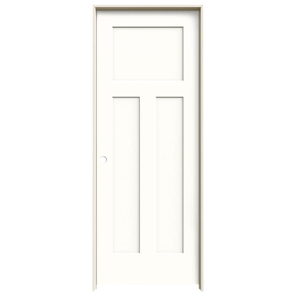 JELD-WEN 24-in x 80-in Modern White Hollow Core 3-panel Craftsman Right Hand Smooth Prefinished Molded Composite Flat Jamb Single Prehung Interior -  LOWOLJW137100165