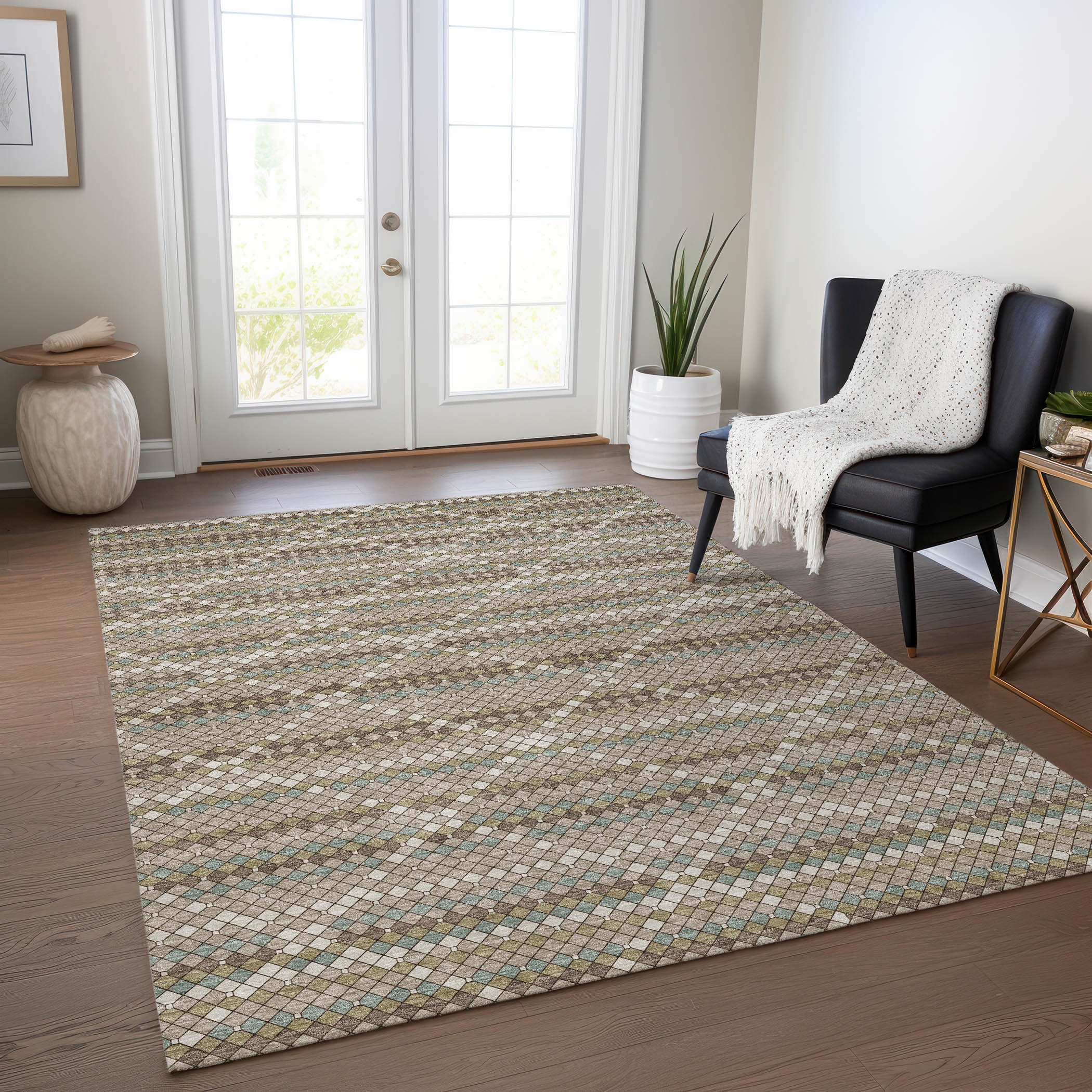Addison Rugs ACN1441TP30X46 Chantille ACN1441TP 2 x 3 (ft) Polyester Taupe Rectangular Indoor/Outdoor Geometric Machine washable Area rug