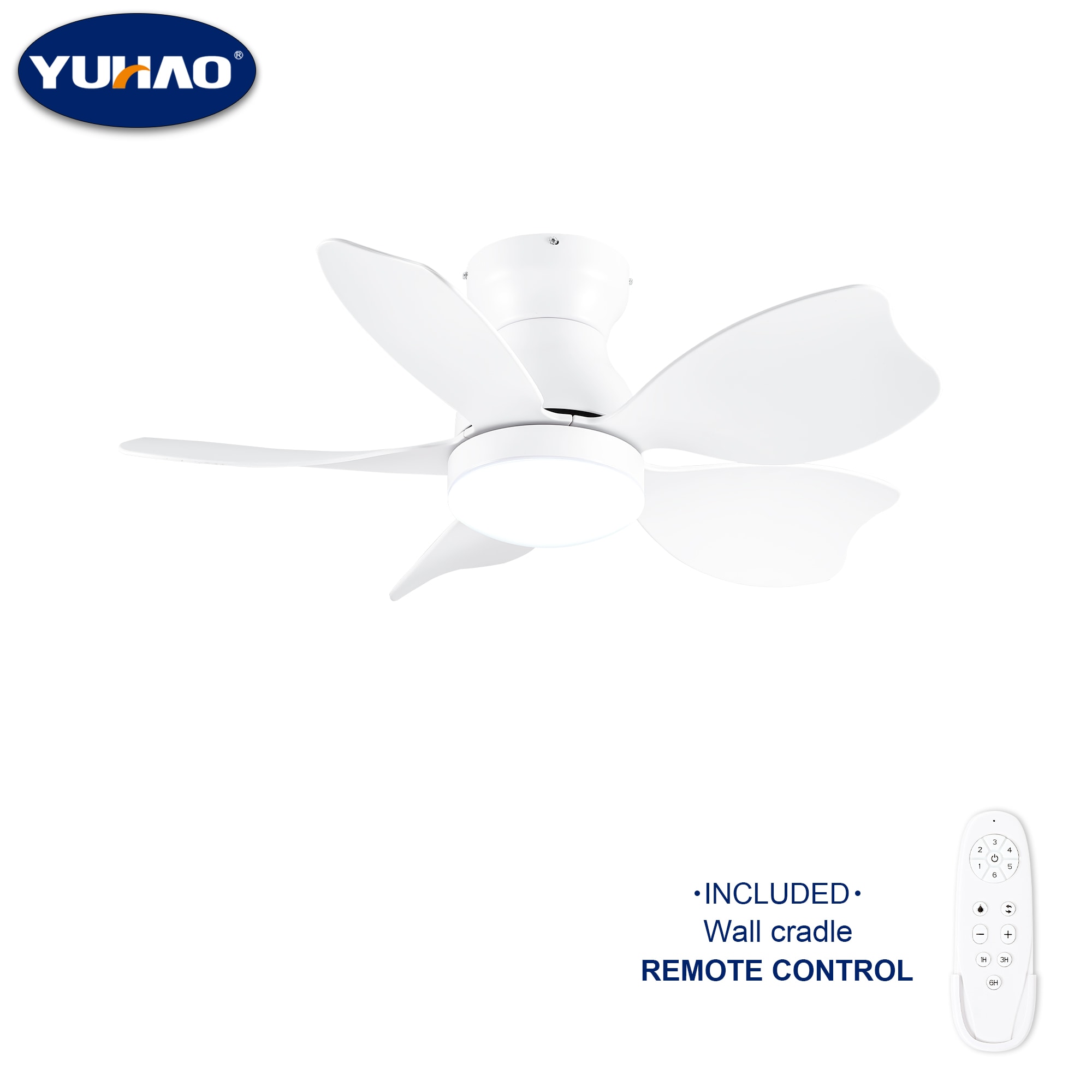 YUHAO LSDC1164WH302 Airedpro 30-in Color-Changing Integrated LED Flush Mount White with Matte Blades Ceiling Fan With Light and Remote ( 5 -Blade )
