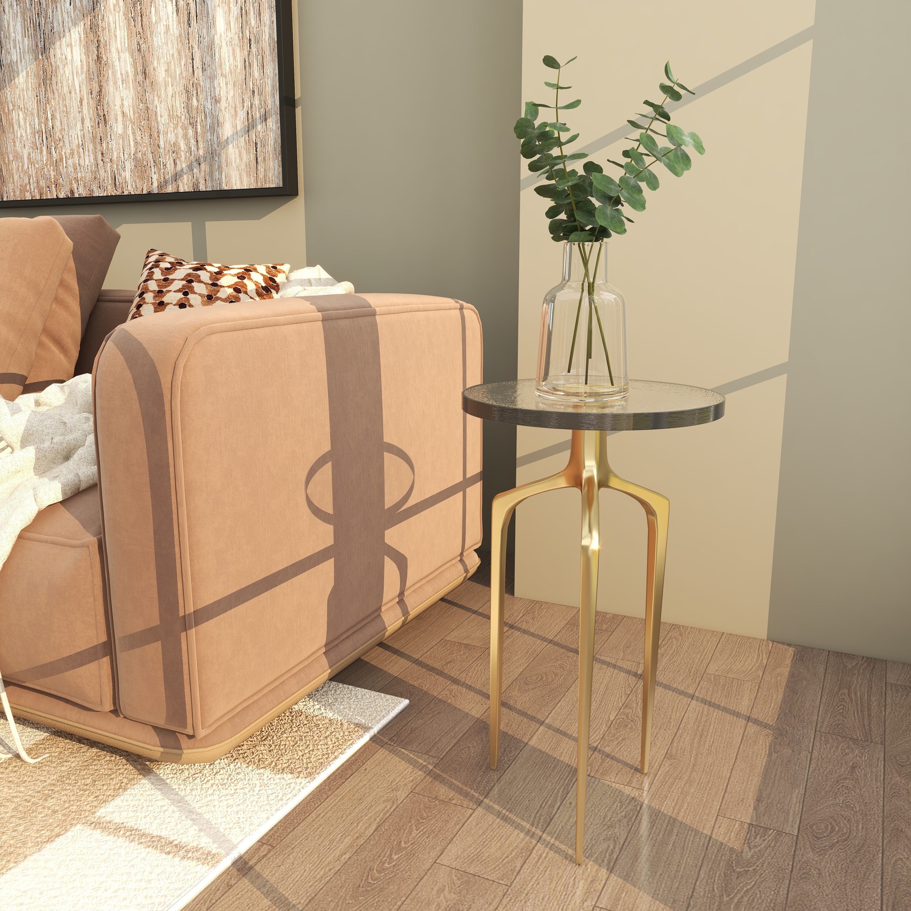 Grayson Lane 820109 12.9-in W x 22.15-in H Gold Small Tripod Glass Round Modern End Table