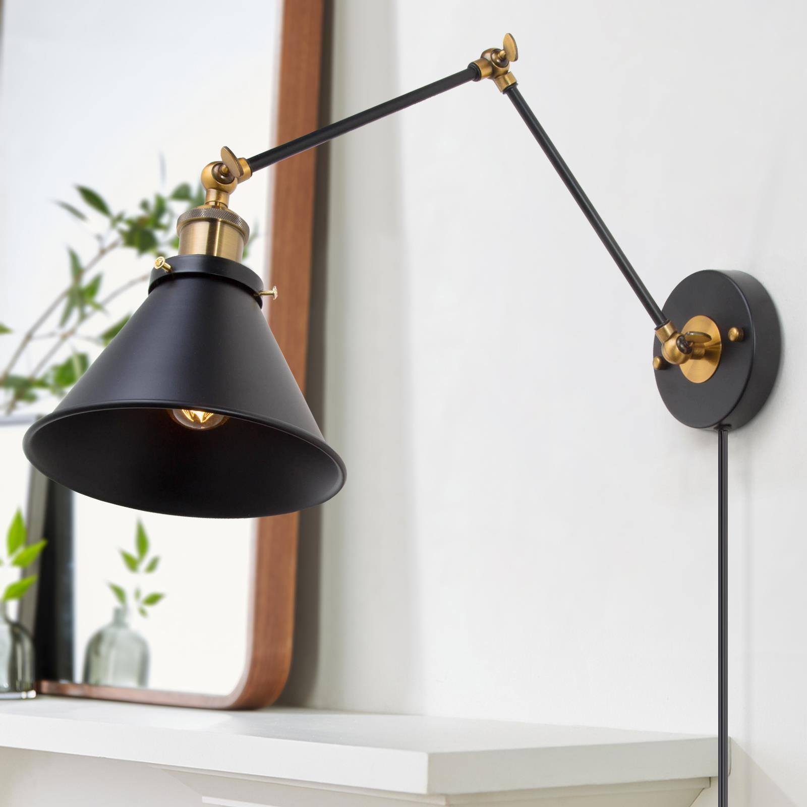 LNC A02246 Canes Adjustable Arm 19.7-in W 1 -Light Matte Black Wall Sconce