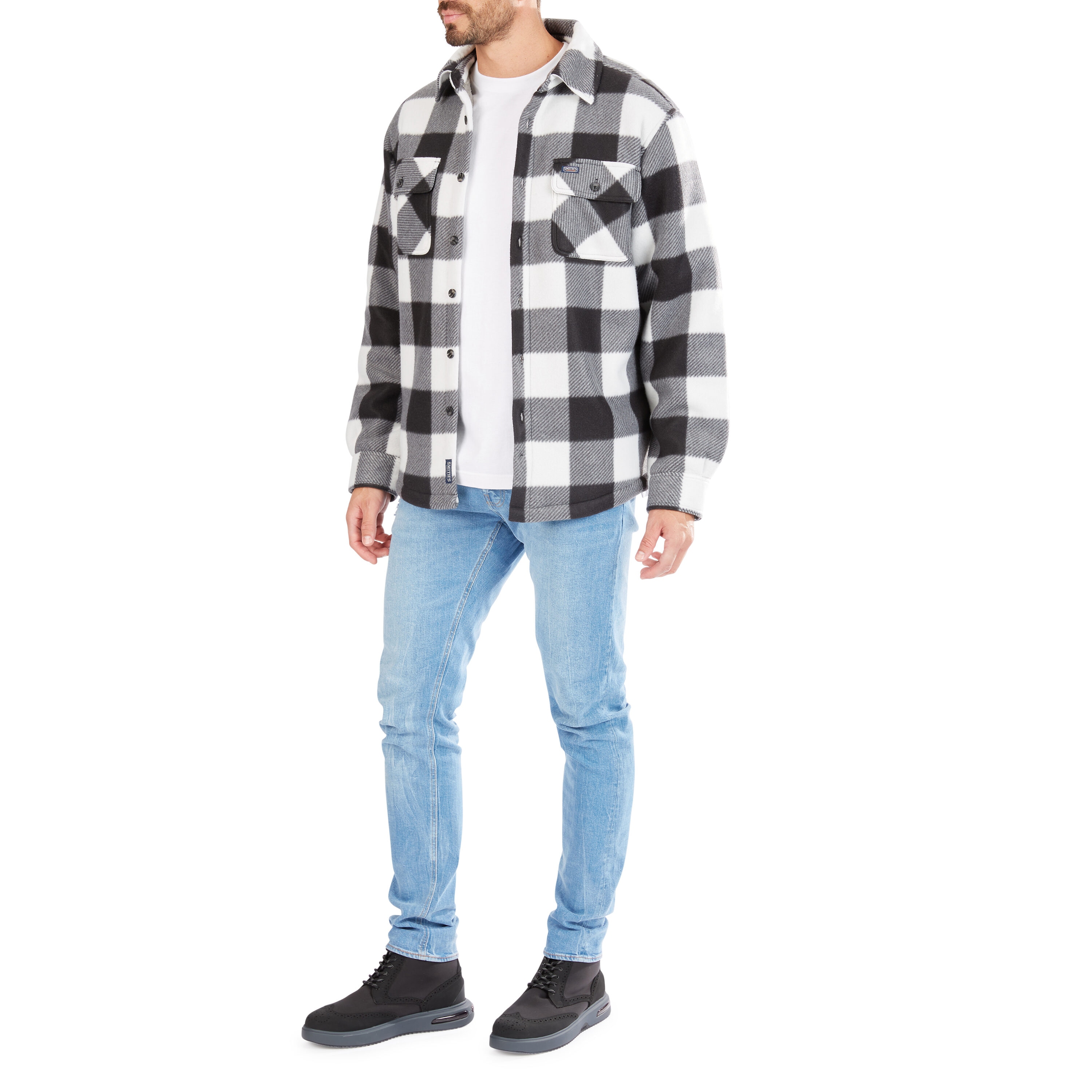 Smith's Workwear Sherpa-Lined Plaid Fleece Shirt Jacket in the