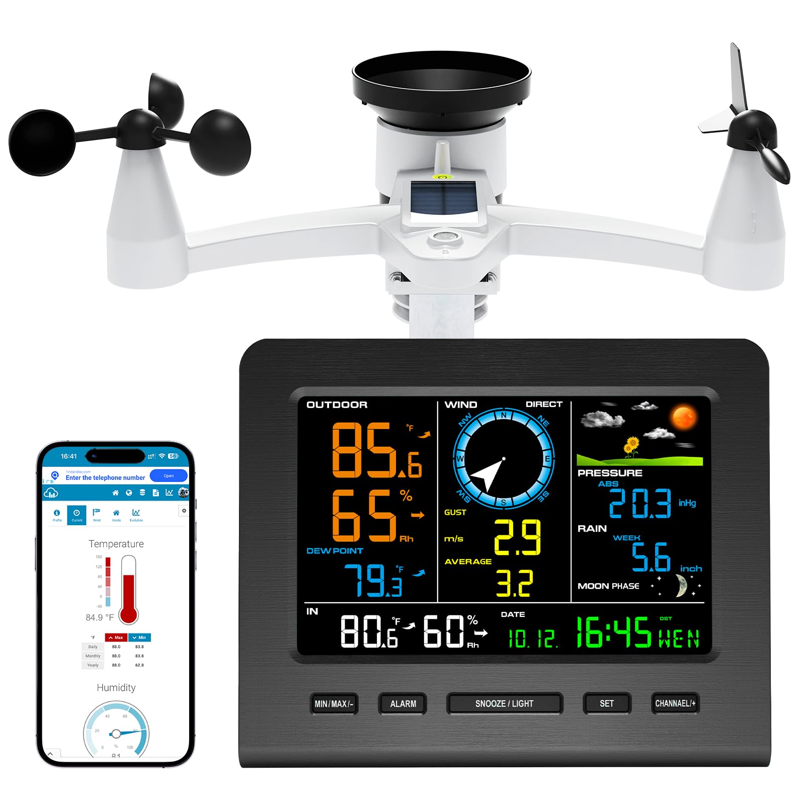 Justincity WiFi Weather Station Wireless Indoor Outdoor with Rain Gauge ...